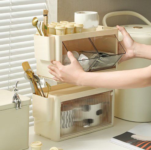 Tea Bag Storage Rack Wall Hanging Space Saving Tea Bag Box for Coffee Capsule Snacks Home Office Cream Yellow