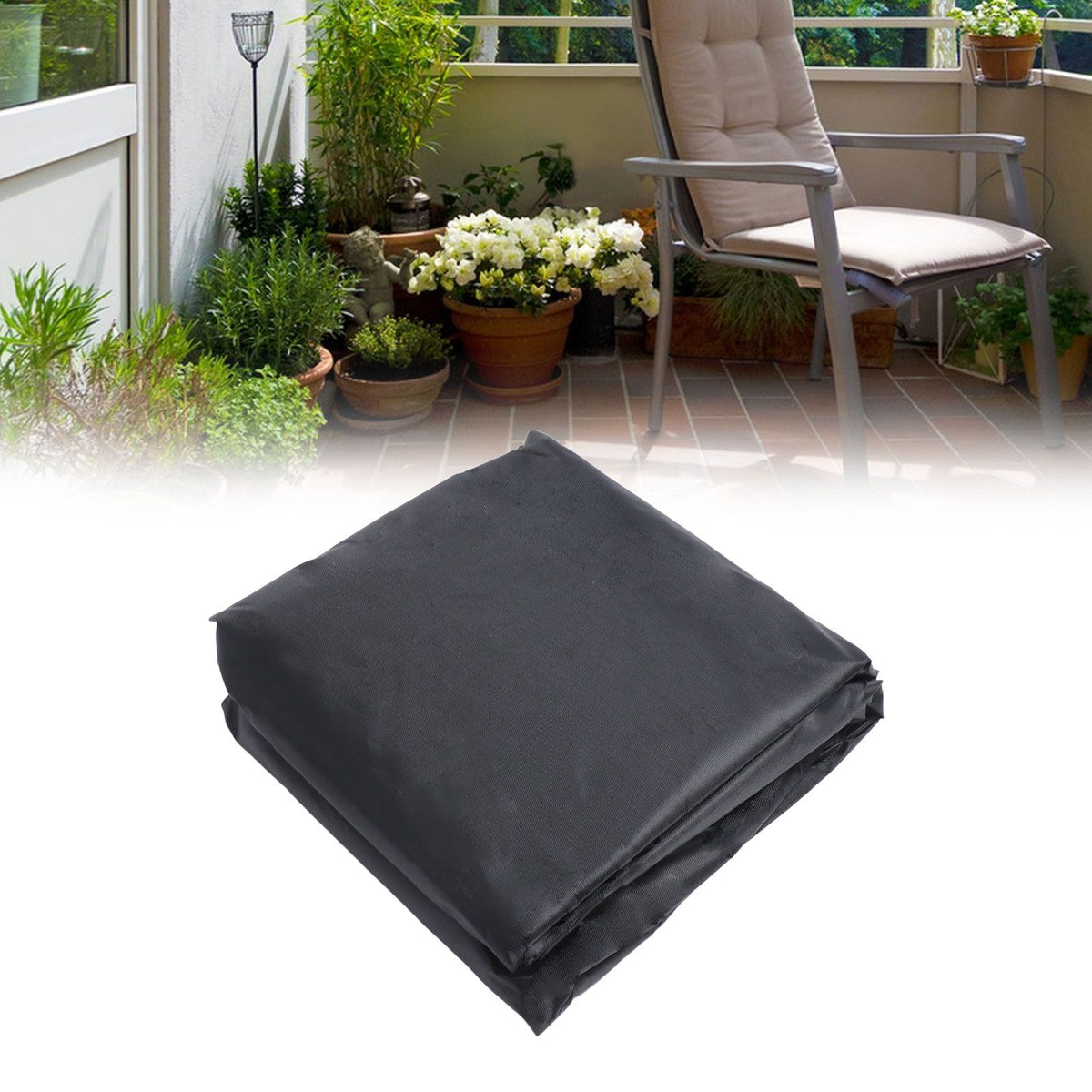 Outdoor Chair Cover Black Oxford Cloth Waterproof Wind Dust UV Proof Furniture Cover with Buckle Adjustable Drawstring