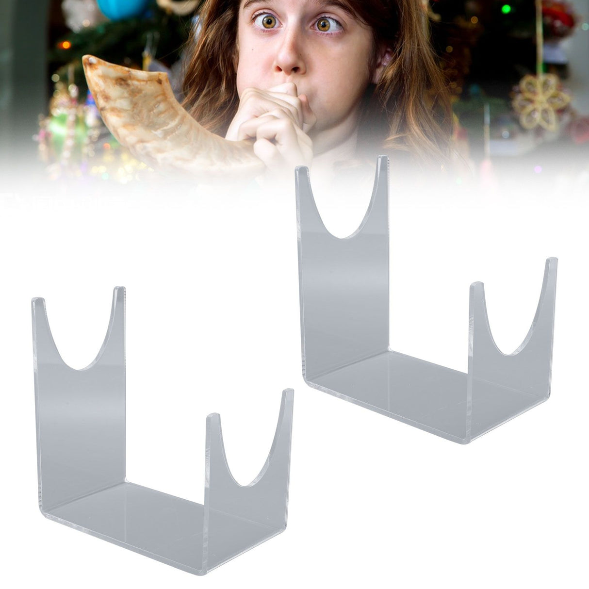 2pcs Acrylic Shofar Stand Clear Transparent Shofar Stand Sturdy Shofar Holder for Home Office Decor
