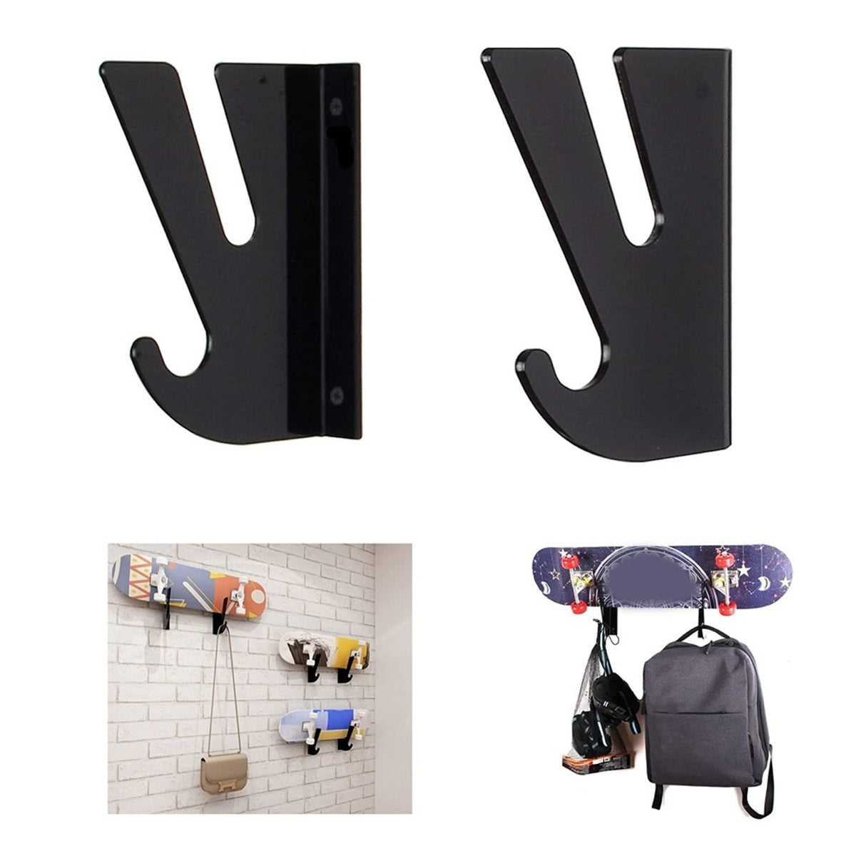 2 Pcs Acrylic Skateboard Rack Wall Mount Skateboard Storage Rack Load Bearing Skateboard Hanger with Hooks