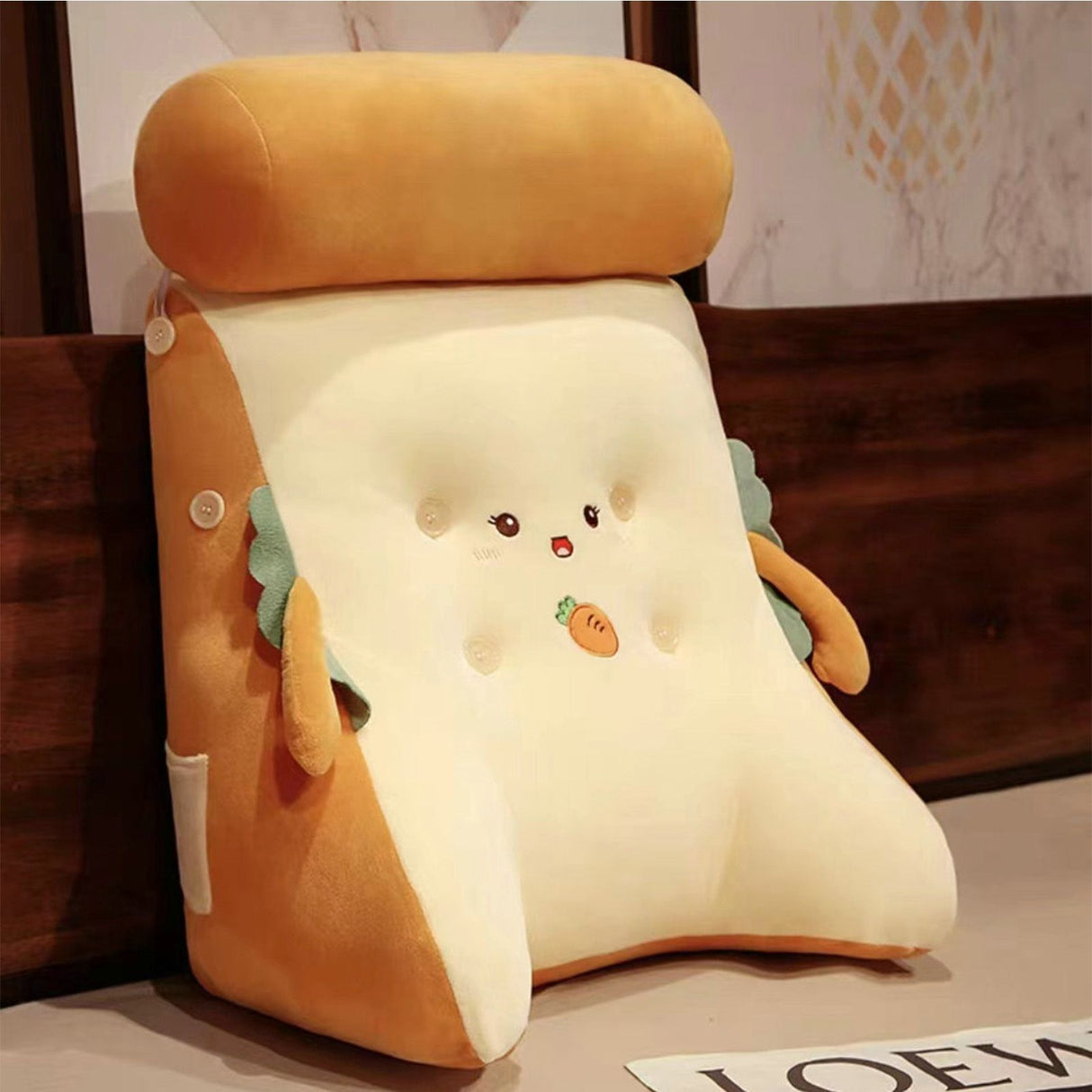 Backrest Pillow Washable Removable Cover Soft Cartoon Animal Back Support Cushion for Office Chair Bedside Carrot