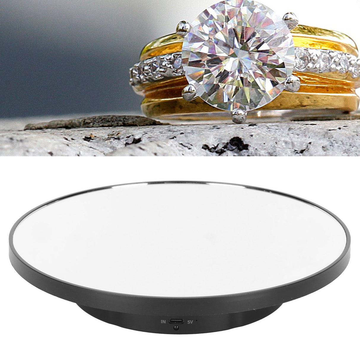 Rotating Display Stand 2 in 1 Automatic 360 Degree Electric Turntable with Remote Control for Photography Product Jewelry Black
