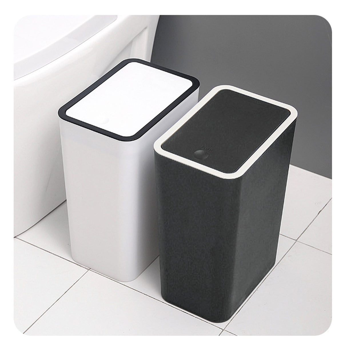 Household Garbage Cans Sealed Large Capacity Odorless With Press Top Plastic Trash Bin For Home Kitchen Living Room Bathroom White