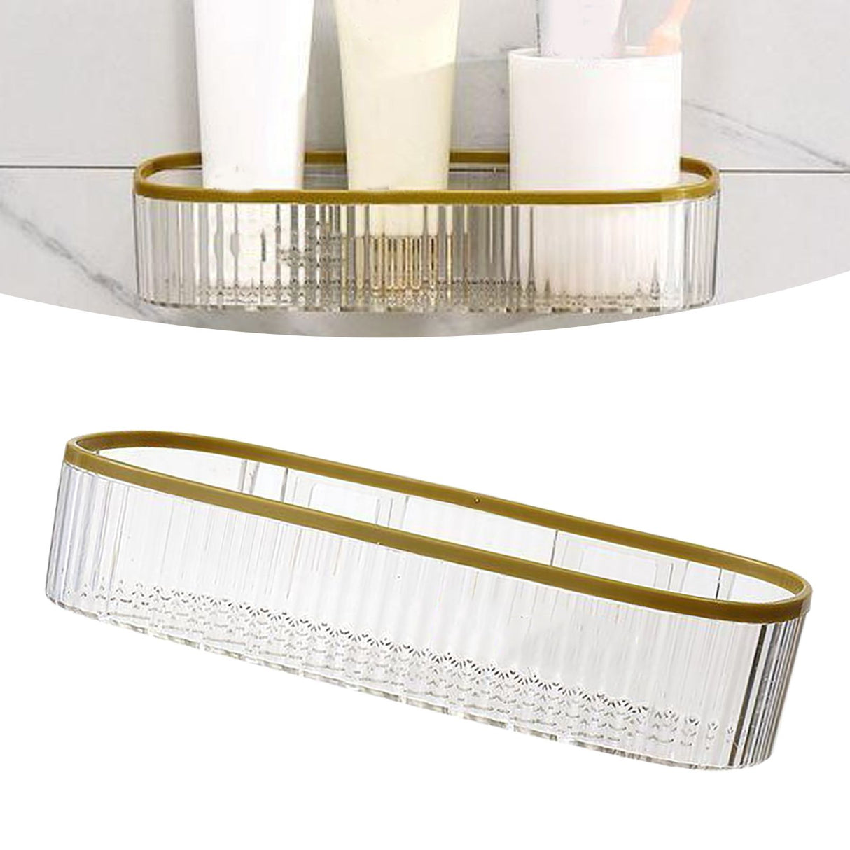 Plastic Wall Mount Organizer Punch Free Transparent White Adhesive Clear Organizer for Bathroom Kitchen Living Room