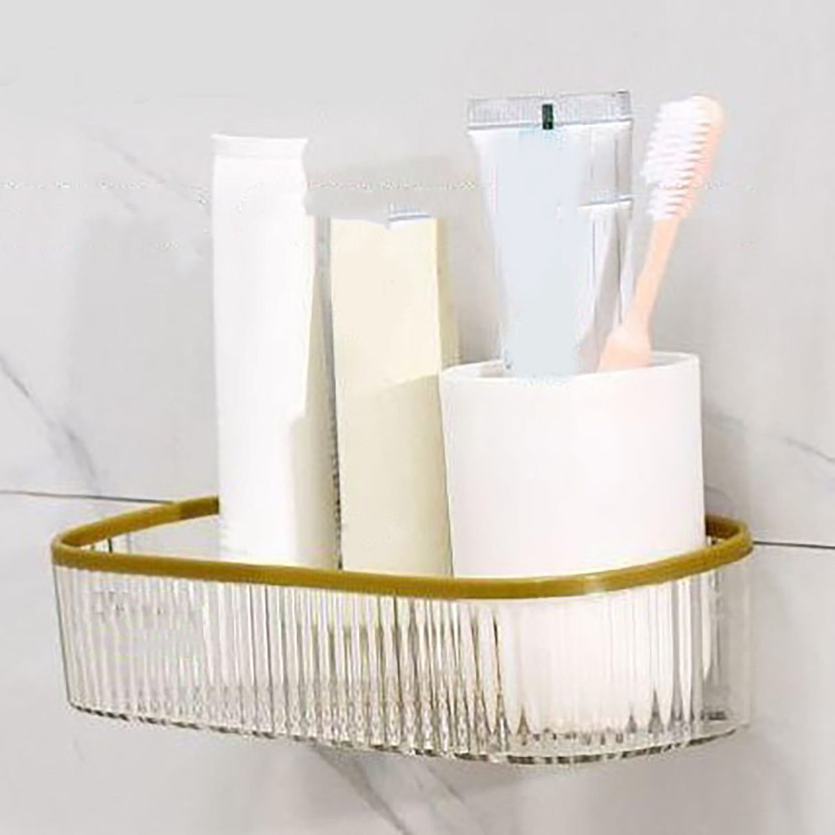 Plastic Wall Mount Organizer Punch Free Transparent White Adhesive Clear Organizer for Bathroom Kitchen Living Room