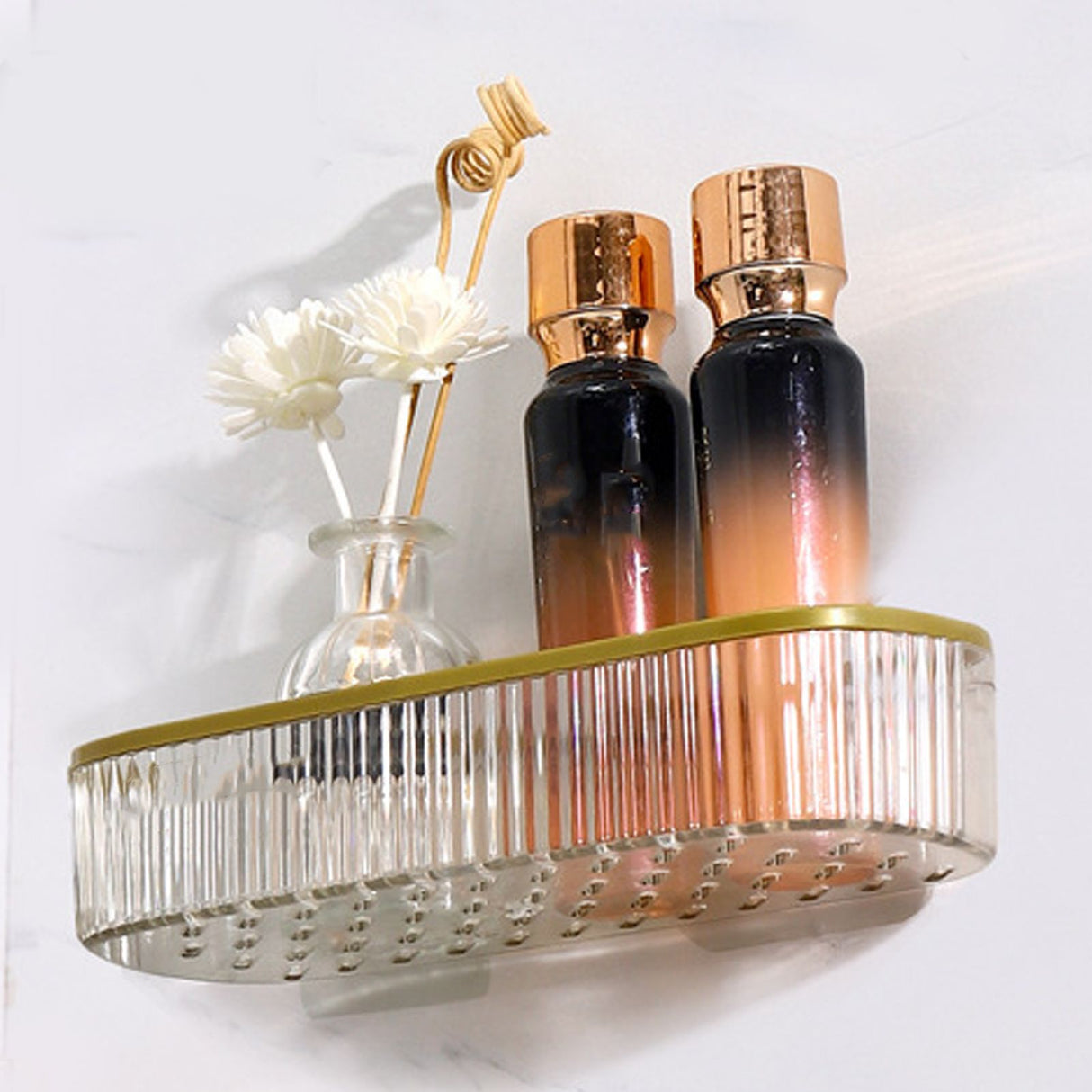 Plastic Wall Mount Organizer Punch Free Transparent White Adhesive Clear Organizer for Bathroom Kitchen Living Room