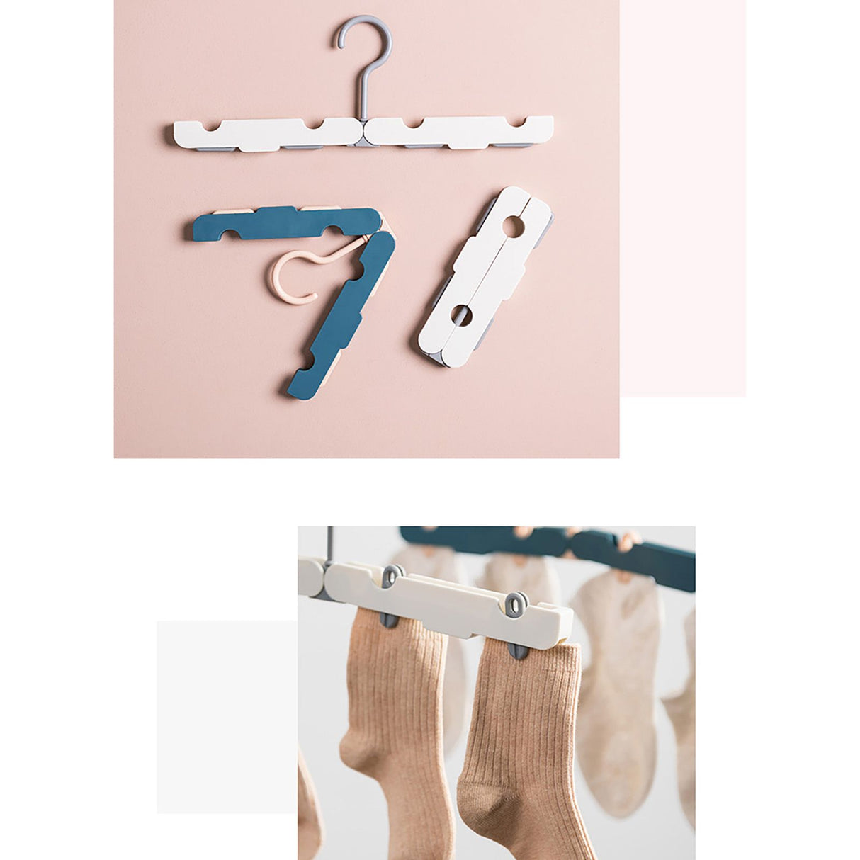 Clothes Hanger Rack Anti Slip Multifunctional Foldable Travel Hanger with Clips for Home Dorm Pink