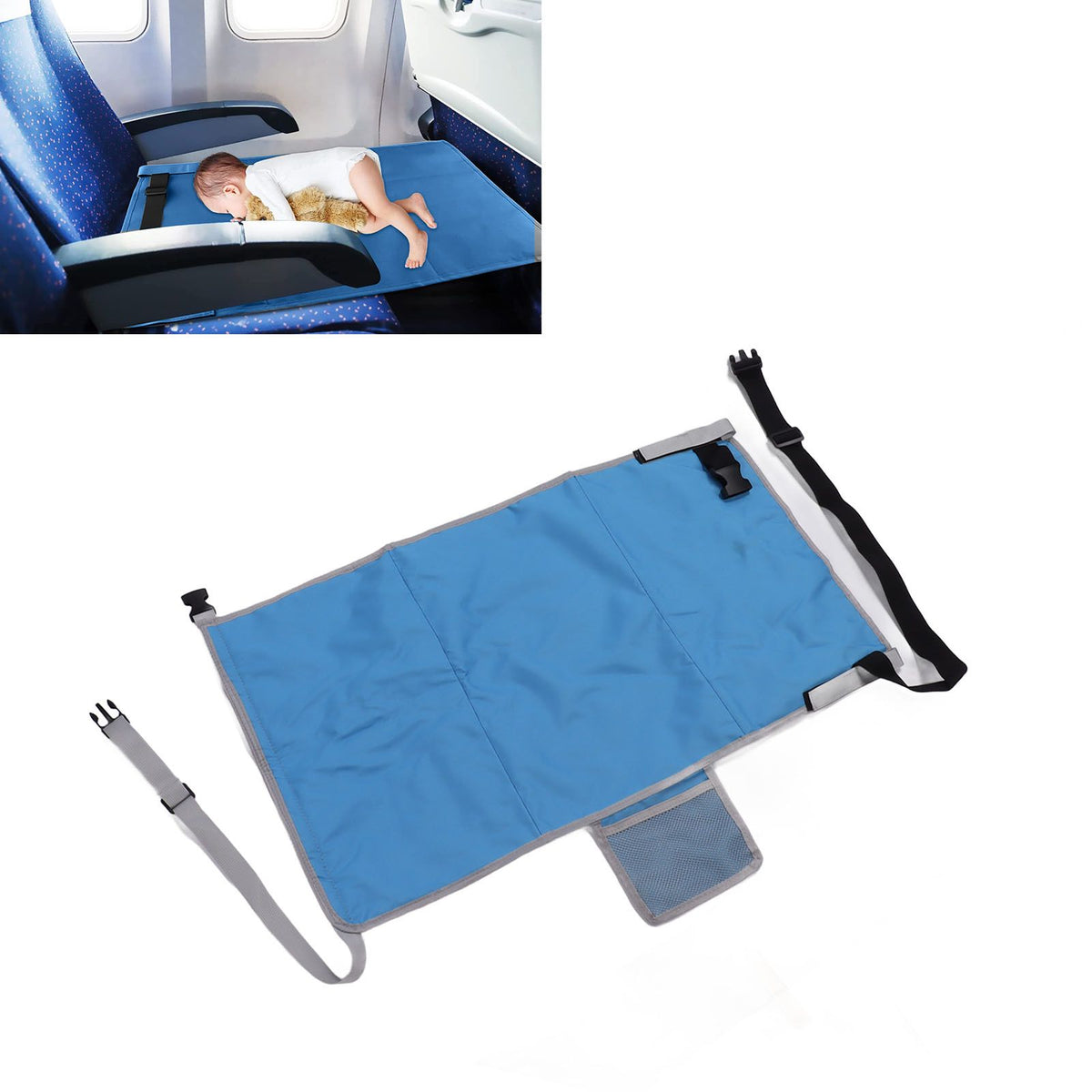 Airplane Seat Extender Portable Travel Foot Rest Airplane Must Haves for Toddlers Kids to Lie Down On Plane Blue