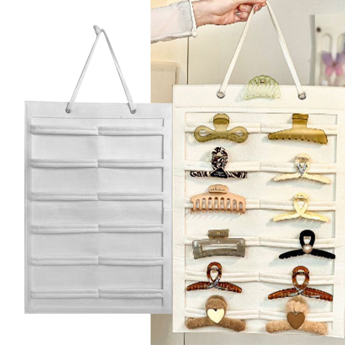 Wall Hanging Storage Bag Kids Hairpin Claw Holder Felt Display Organizer for Jewelry Hair Accessories Horizontal