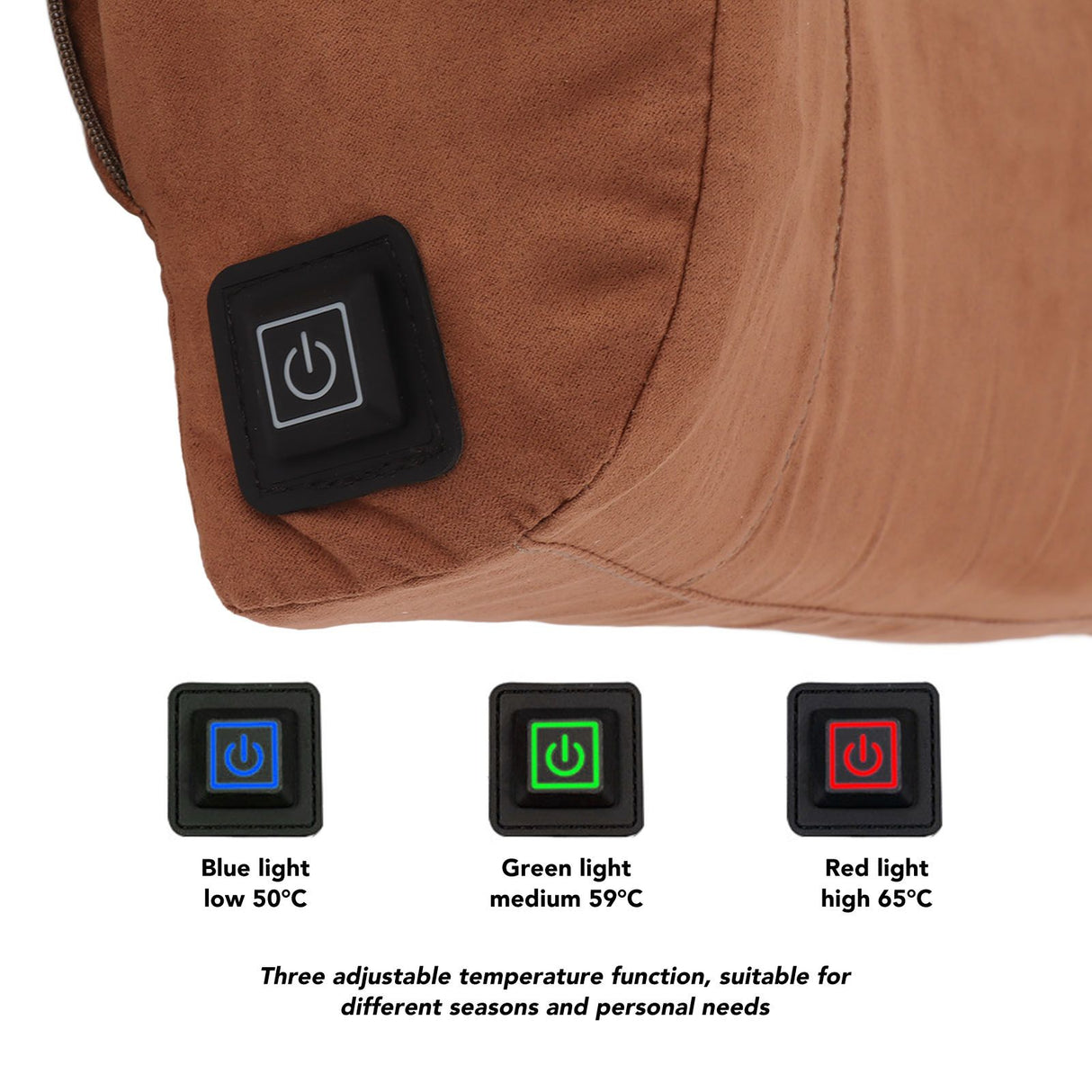 Khaki Portable Heating Waist Cushion USB Port 3 Adjustable Temperature Heating Lumbar Support Cushion