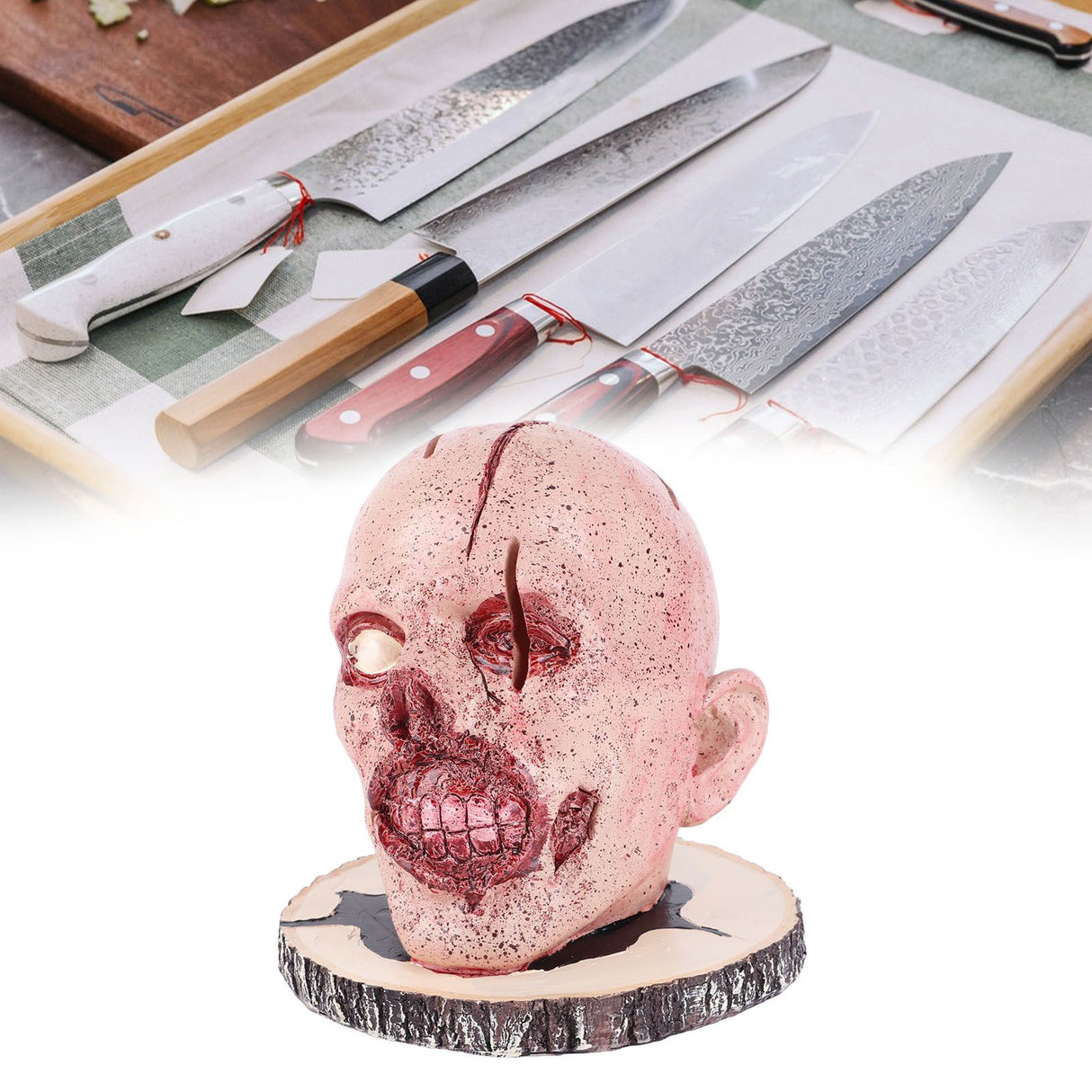 Knife Holder Head Horrr Skull Knife Storage Rack for Halloween Home Decor Kitchen Ornament