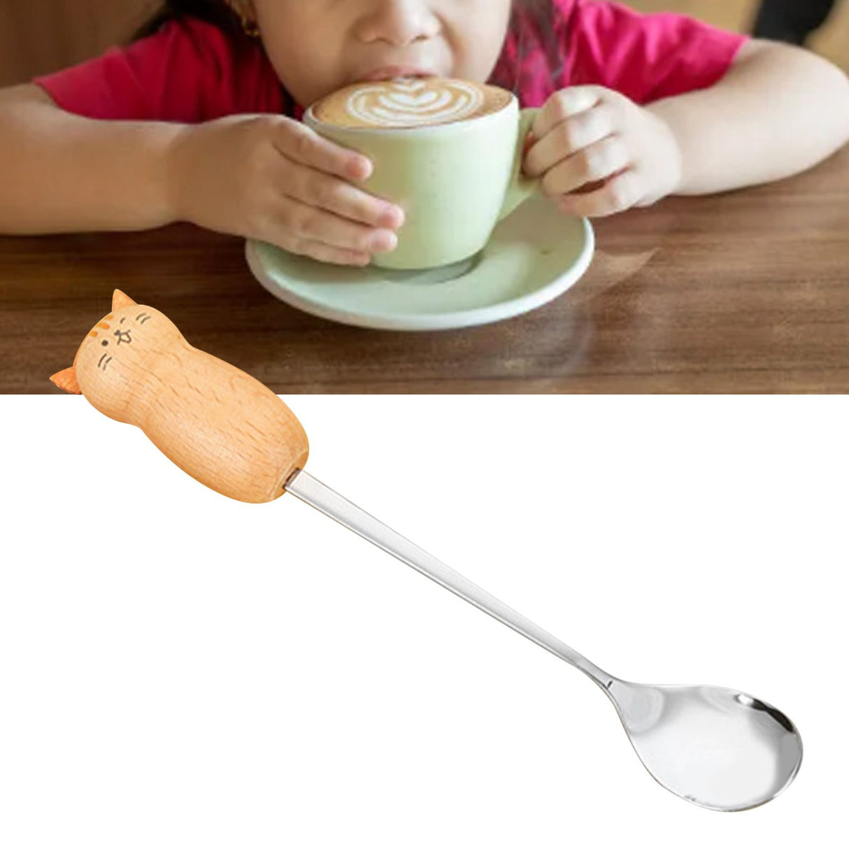 Stainless Steel Coffee Stirring Tool Creative Cartoon Cute Kids Ice Cream Dessert Stirrer Coffee Mixing Tool Dishwasher Safe Cat Spoon