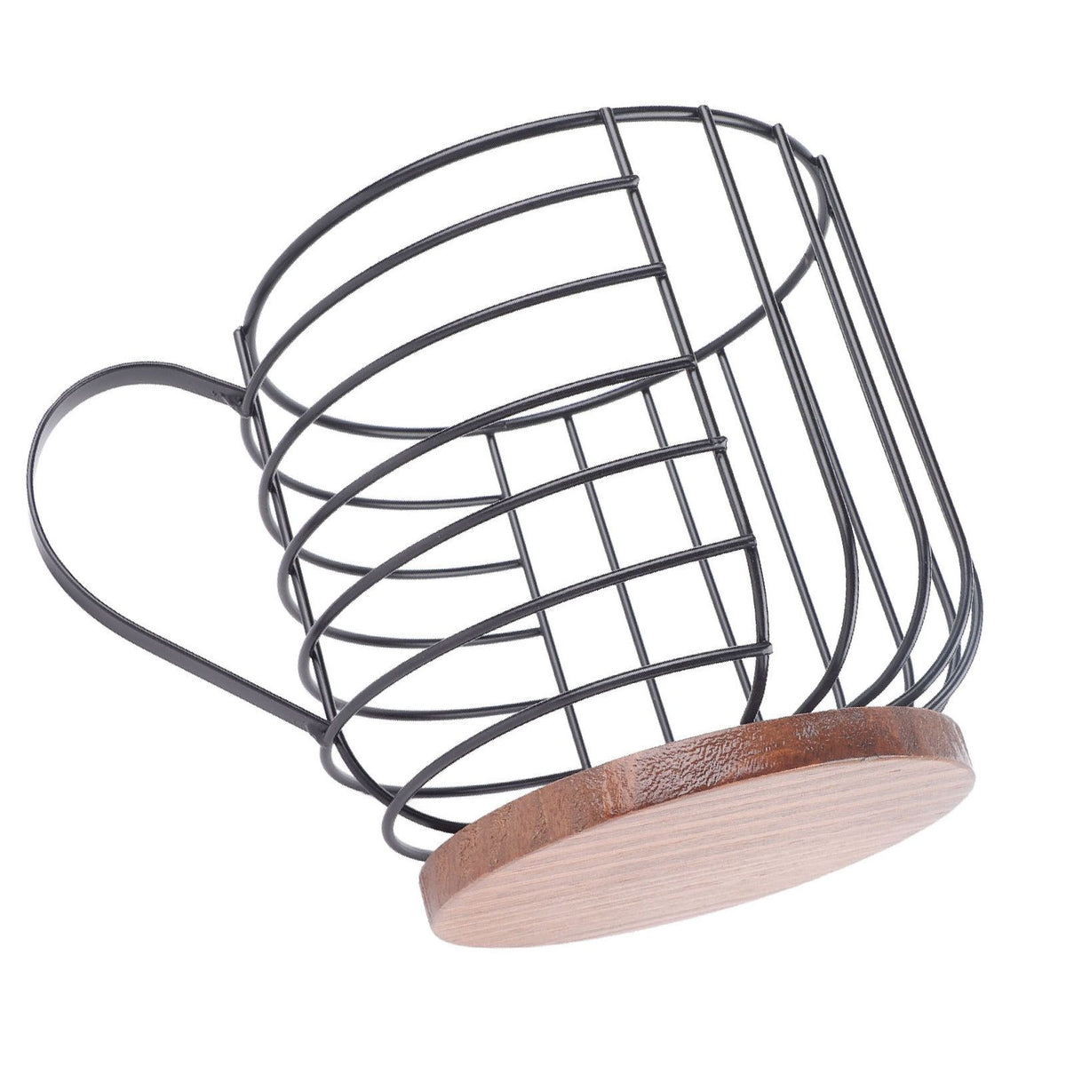 Coffee Capsule Storage Basket Cup Shape Black Iron and Pine Coffee Pod Holder for Coffee Bar Counter