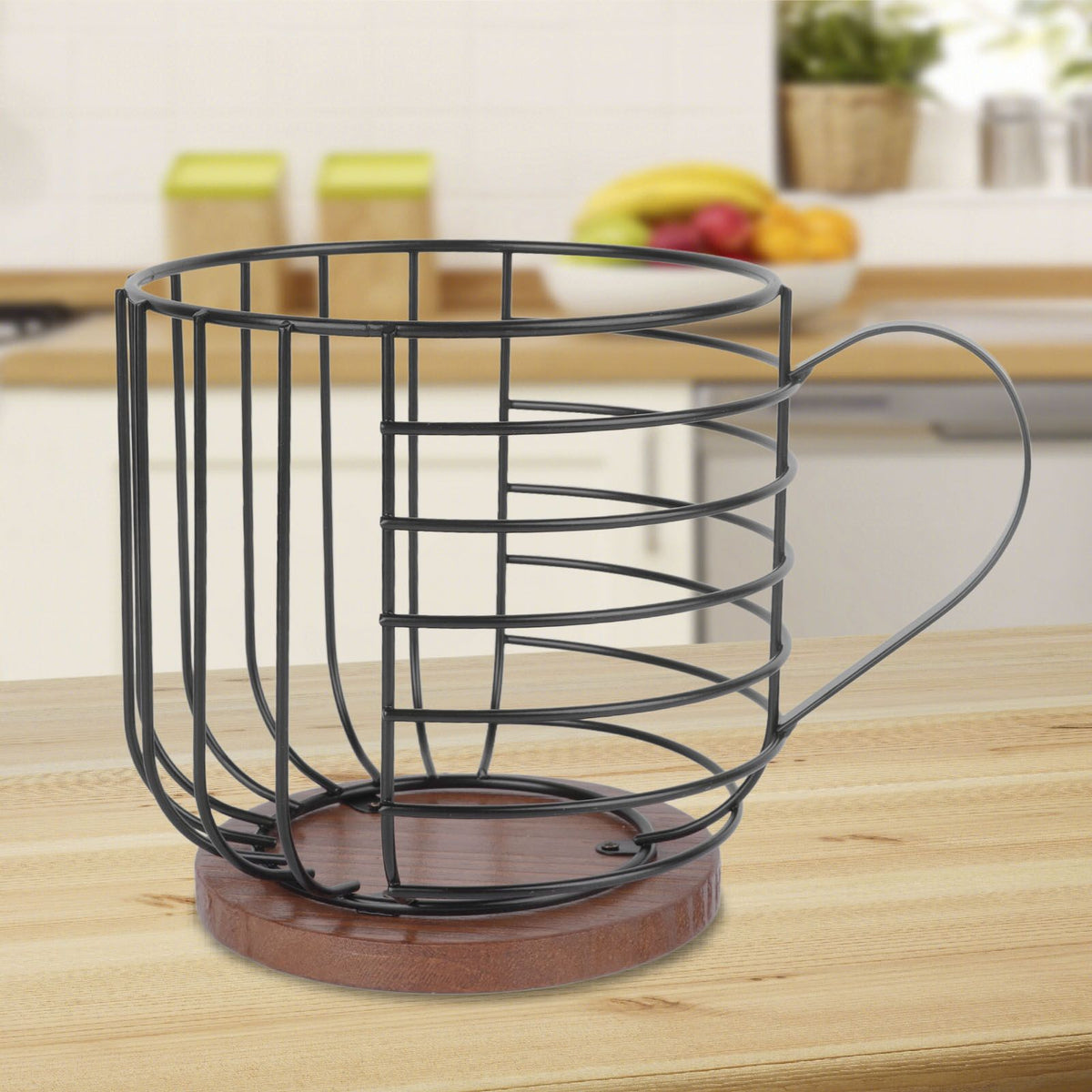 Coffee Capsule Storage Basket Cup Shape Black Iron and Pine Coffee Pod Holder for Coffee Bar Counter