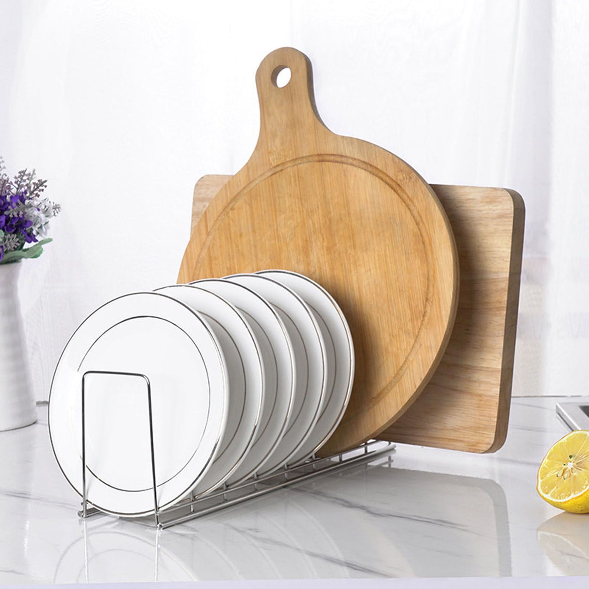 2Pcs Pot Lid Organizer Kitchen Stainless Steel Drainer Commodity Shelf Tabletop Bowl Dish Storage Rack