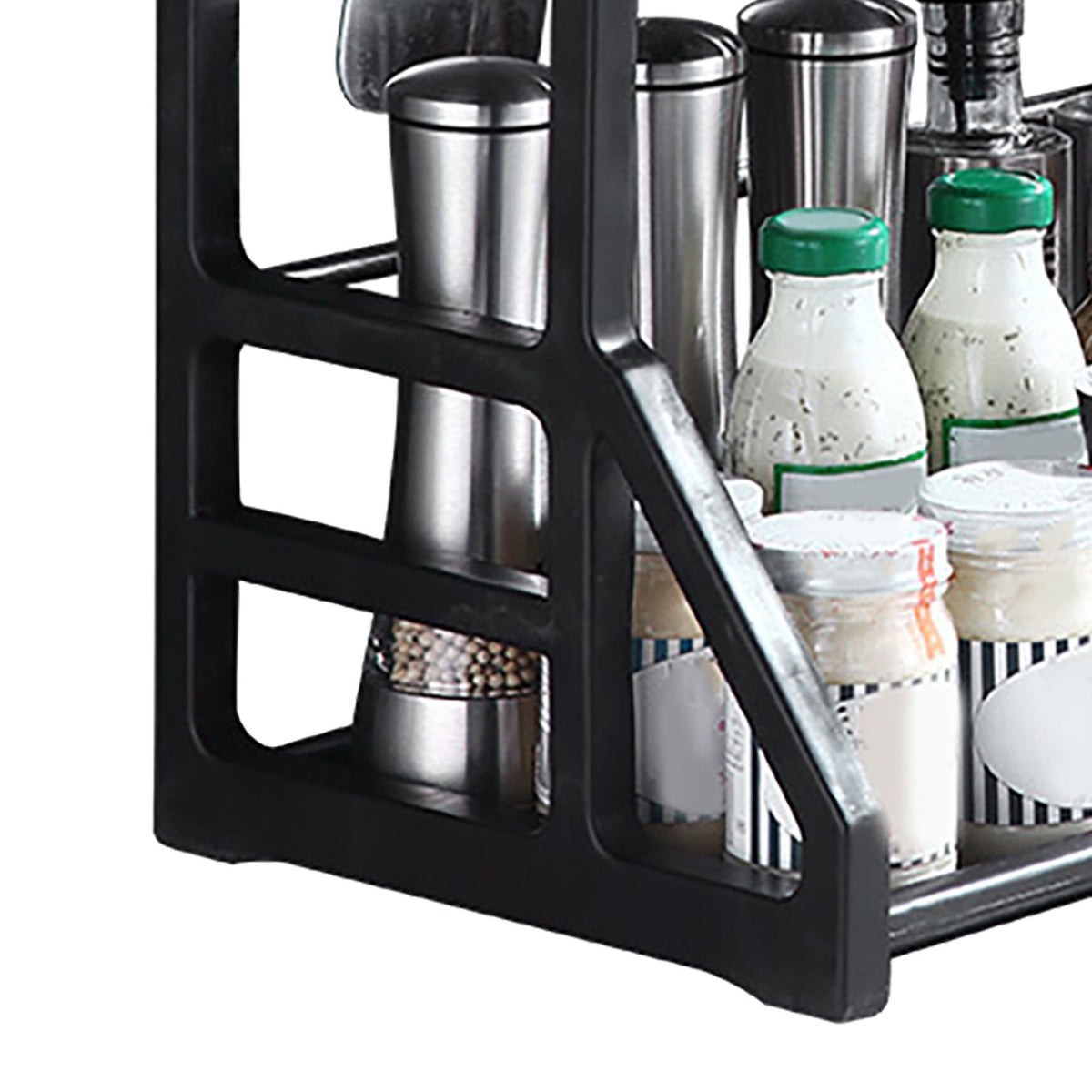 Kitchen Storage Rack Moveable Corner Shelf Spice Rack Double Layers Multifunctional Knife Stand Black