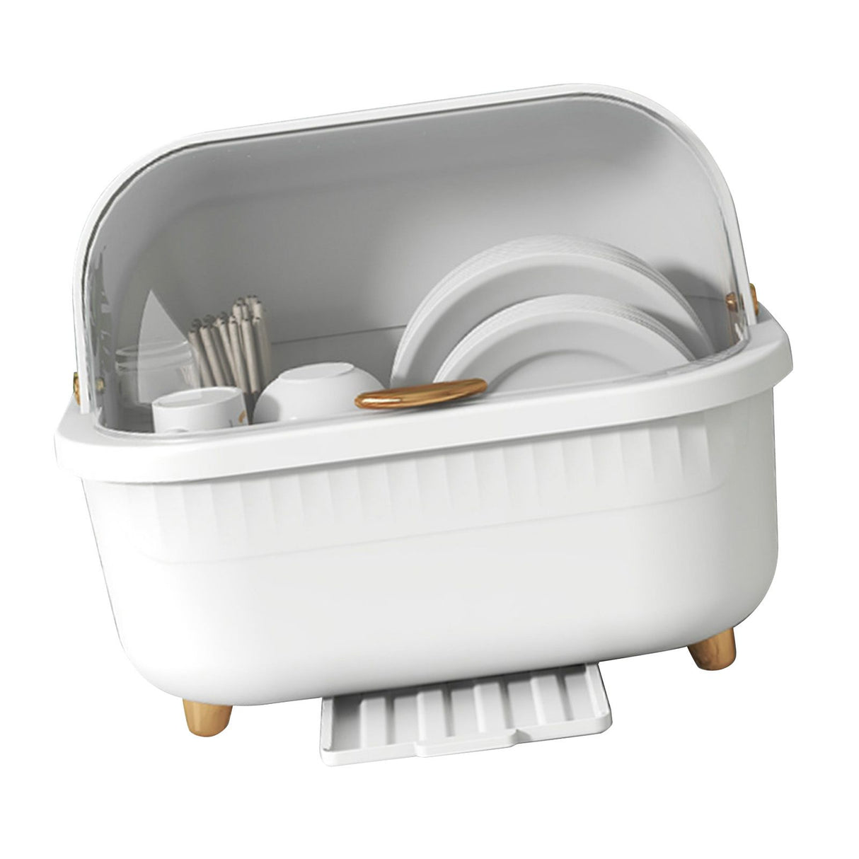 Dish Drying Box Multifunctional Space Saving Dish Drainer with Lid Cover for Kitchen Accessories White M
