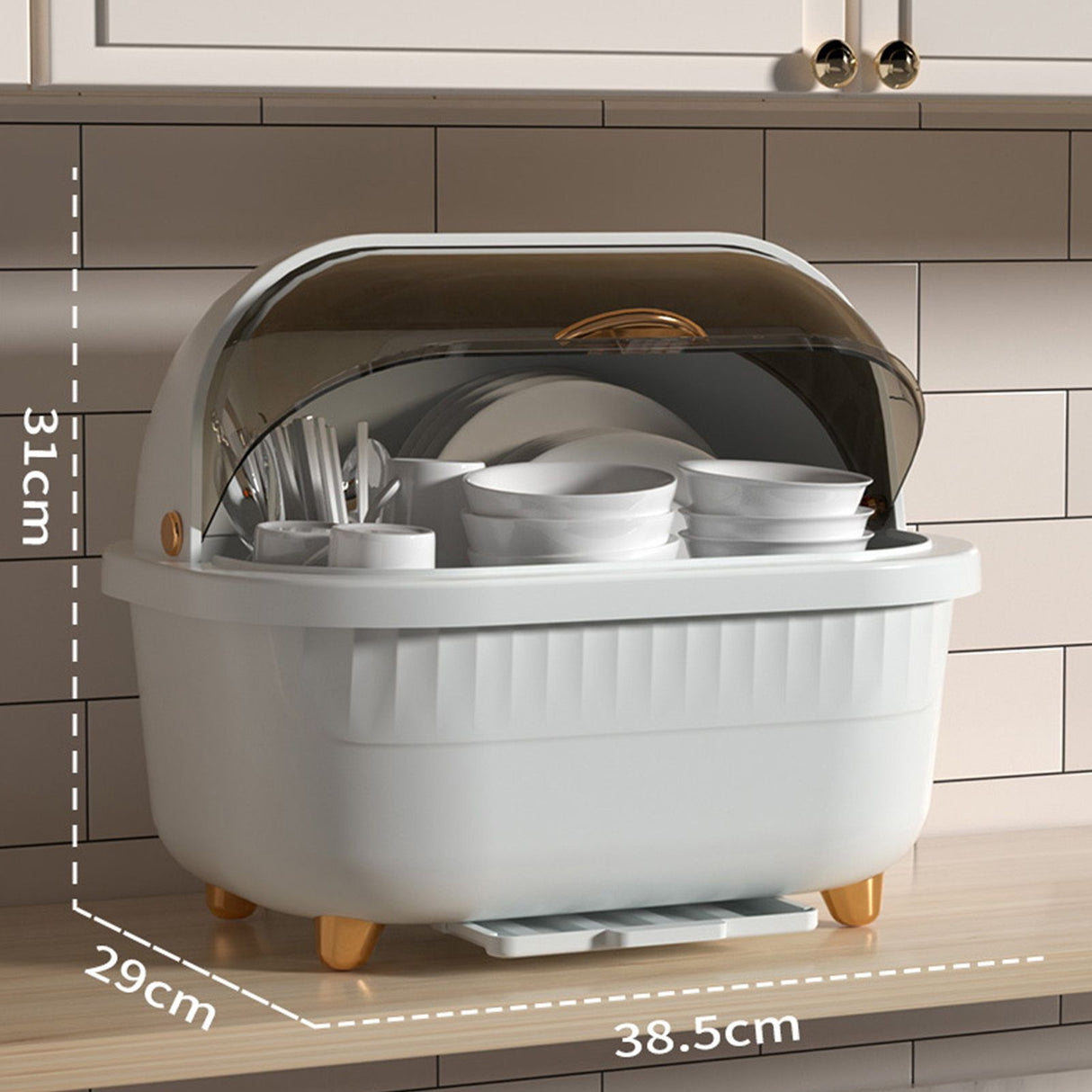 Dish Drying Box Multifunctional Space Saving Dish Drainer with Lid Cover for Kitchen Accessories White M