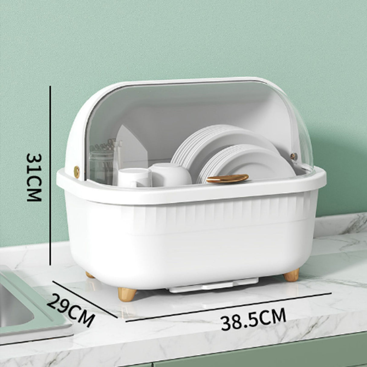 Dish Drying Box Multifunctional Space Saving Dish Drainer with Lid Cover for Kitchen Accessories White M