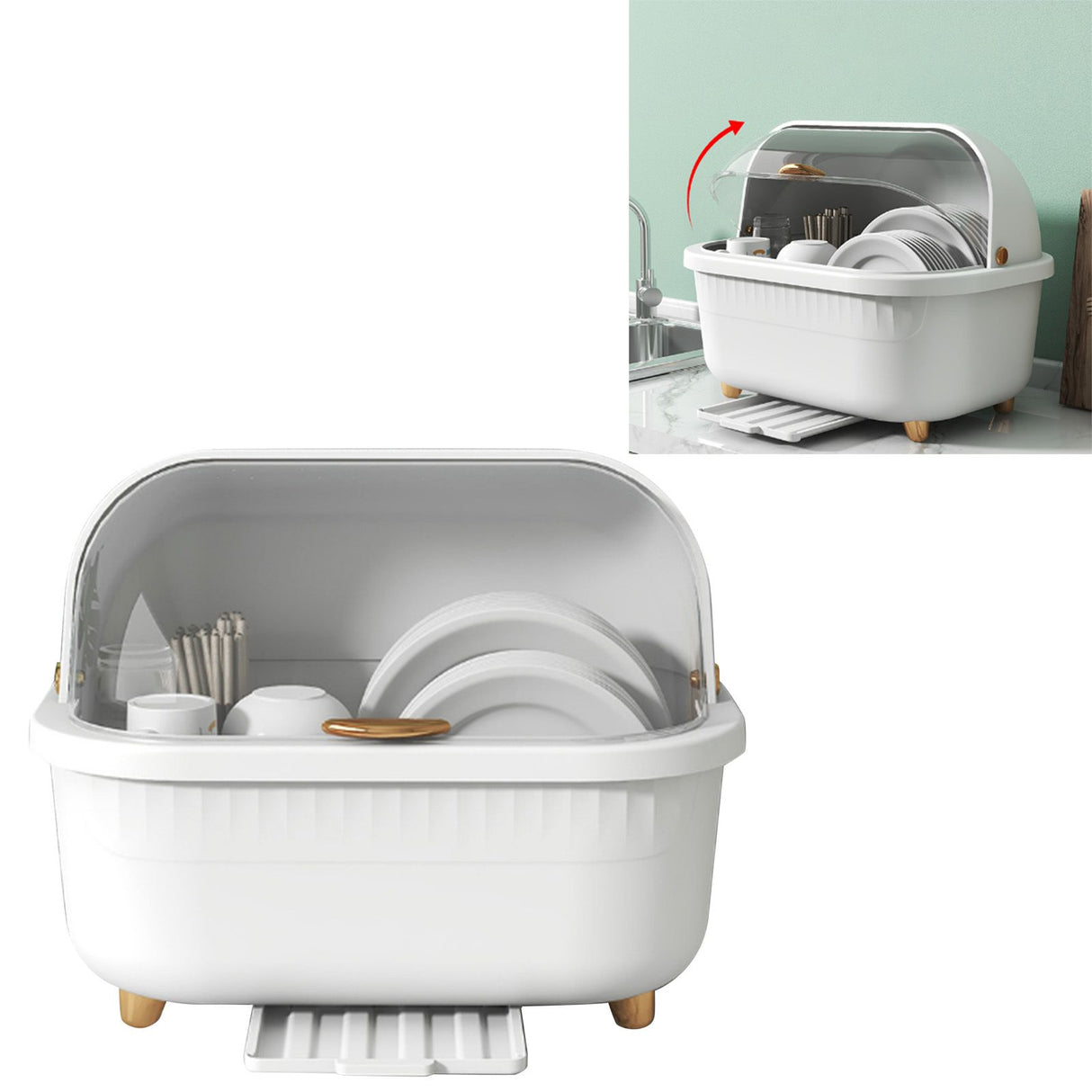 Dish Drying Box Multifunctional Space Saving Dish Drainer with Lid Cover for Kitchen Accessories White L