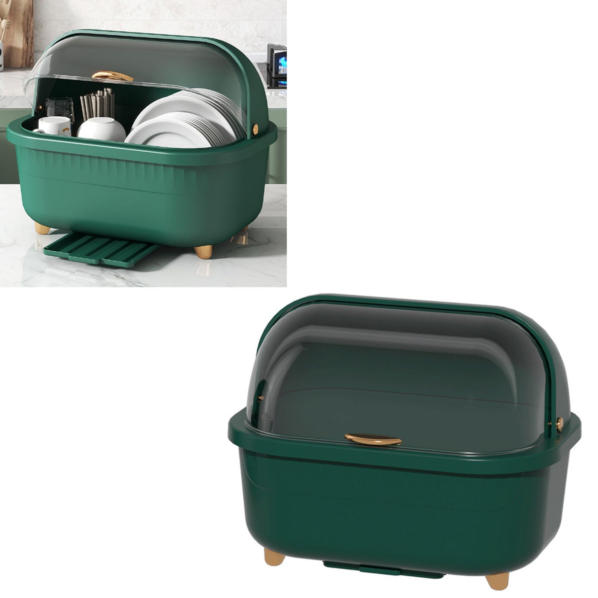 Dish Drying Box Multifunctional Space Saving Dish Drainer with Lid Cover for Kitchen Accessories Green L