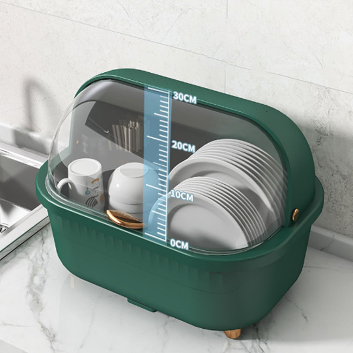 Dish Drying Box Multifunctional Space Saving Dish Drainer with Lid Cover for Kitchen Accessories Green L
