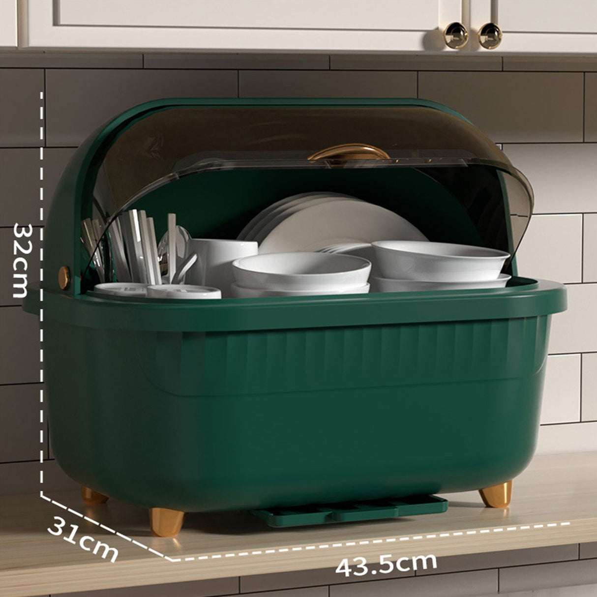 Dish Drying Box Multifunctional Space Saving Dish Drainer with Lid Cover for Kitchen Accessories Green L