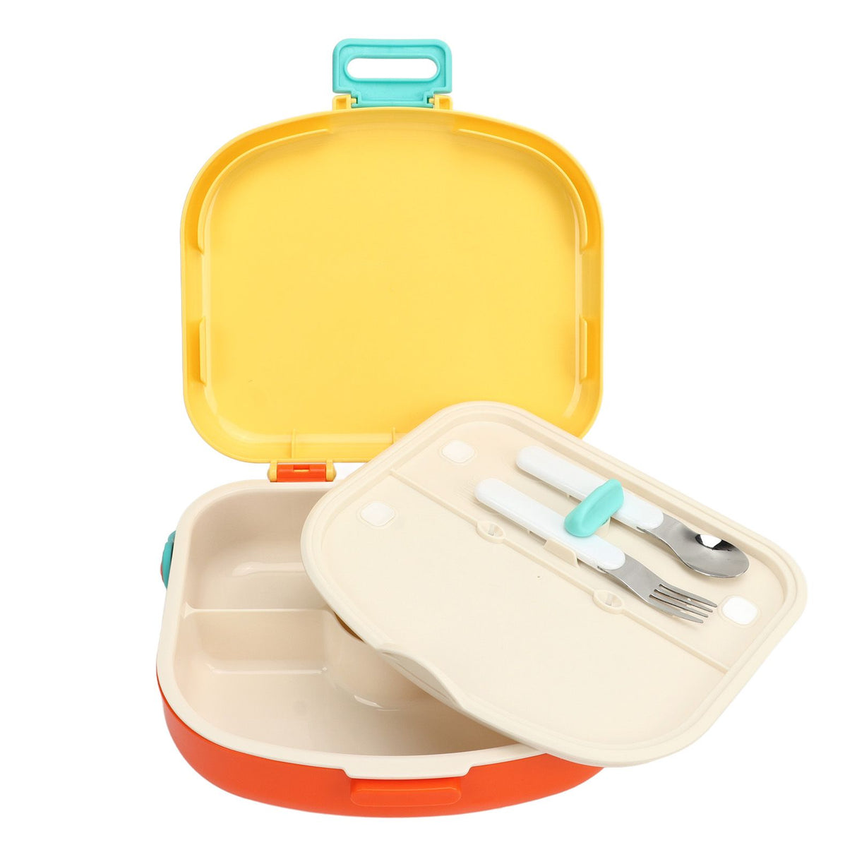 Bento Lunch Box ABS Separate Compartments with Buckle Handle Leakage Proof Air Hole Heat Resistant Bento Box with Spoon Fork Yellow