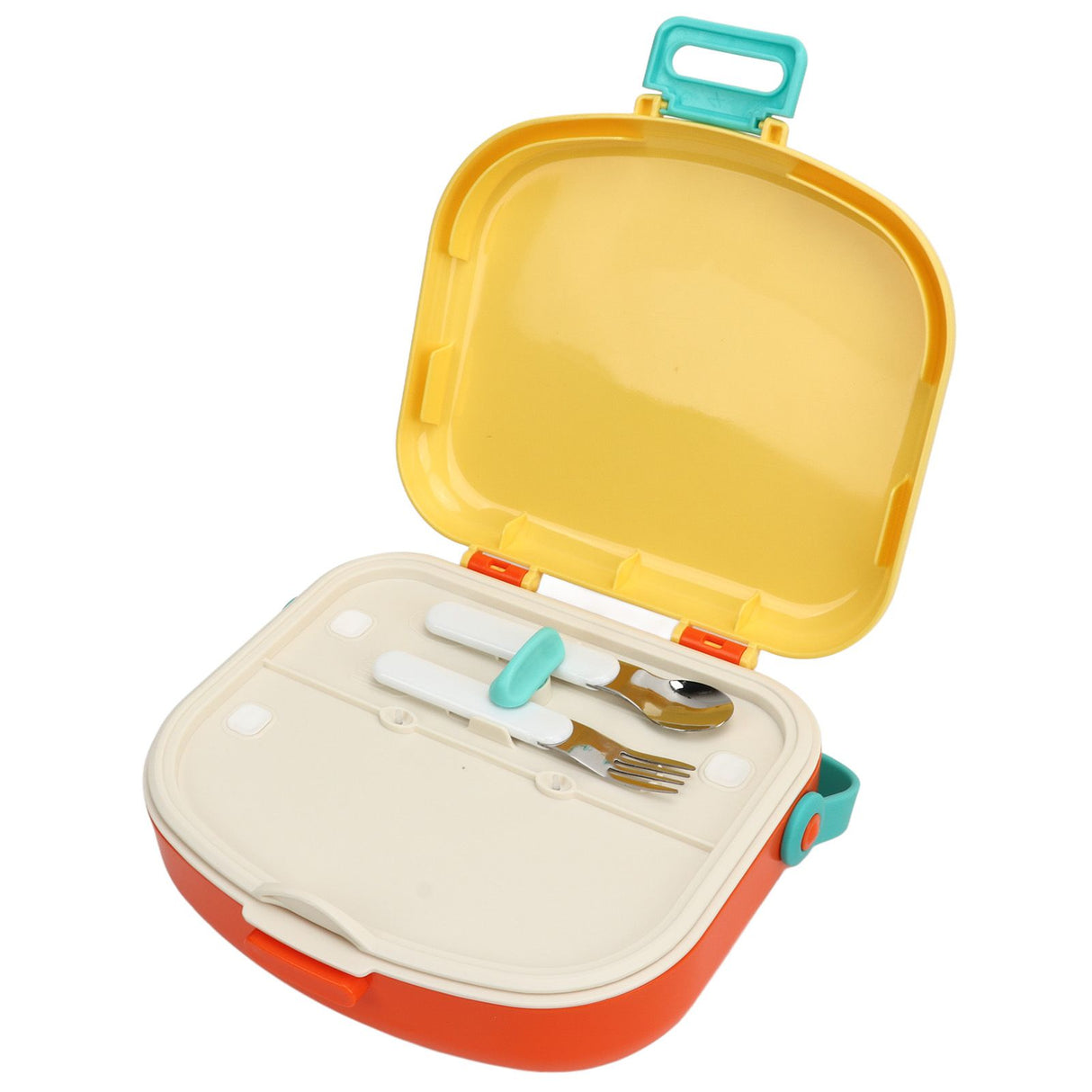 Bento Lunch Box ABS Separate Compartments with Buckle Handle Leakage Proof Air Hole Heat Resistant Bento Box with Spoon Fork Yellow