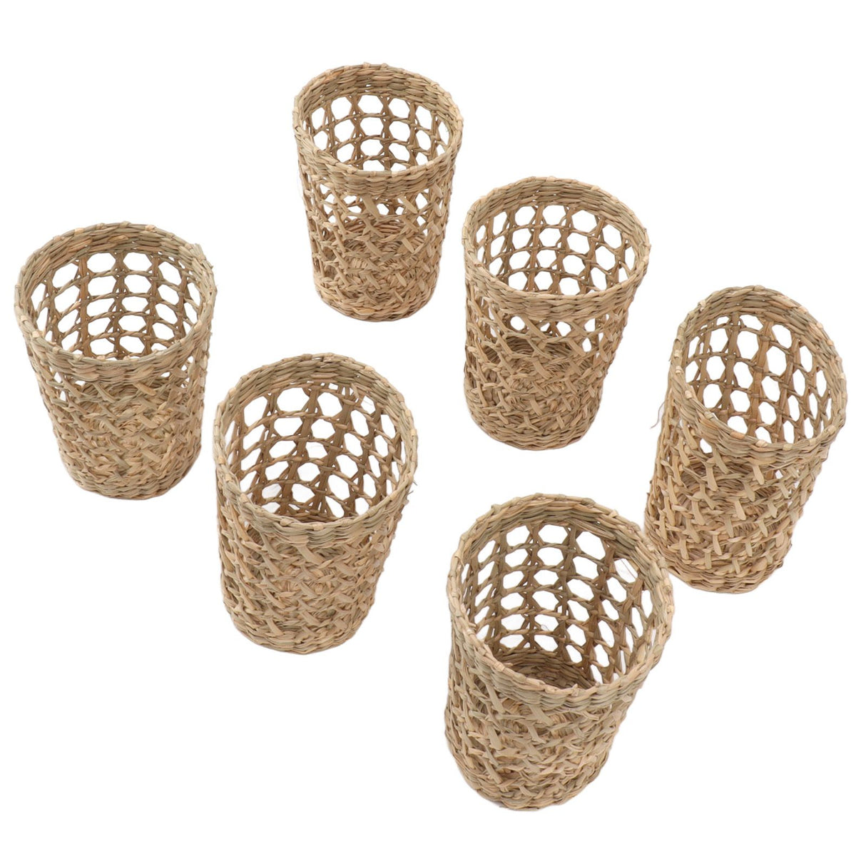 6 PCS Woven Cup Holders Anti Scald Hollow Straw Woven Glass Cup Sleeve for Glass Bottles Plastic Cups Mugs