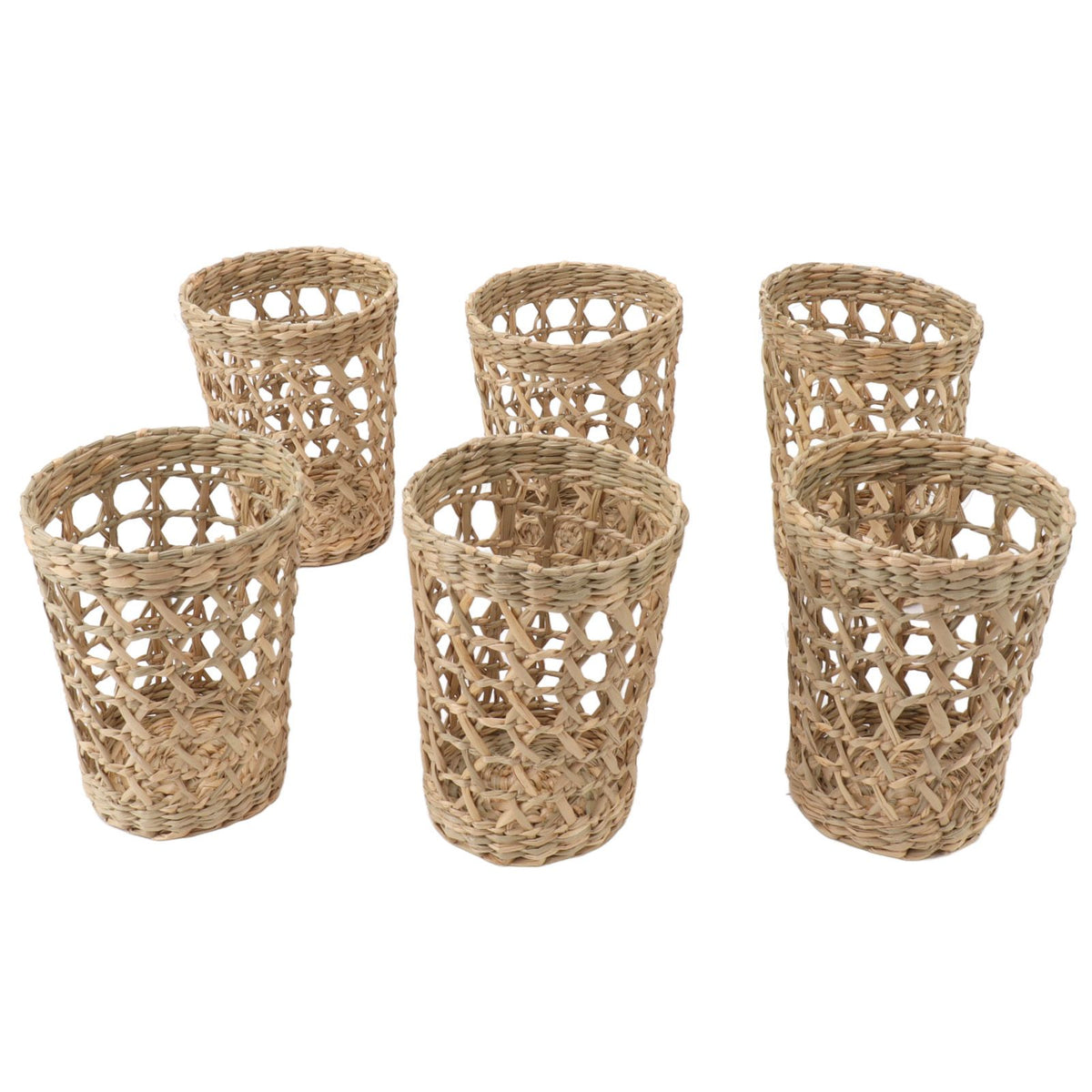 6 PCS Woven Cup Holders Anti Scald Hollow Straw Woven Glass Cup Sleeve for Glass Bottles Plastic Cups Mugs