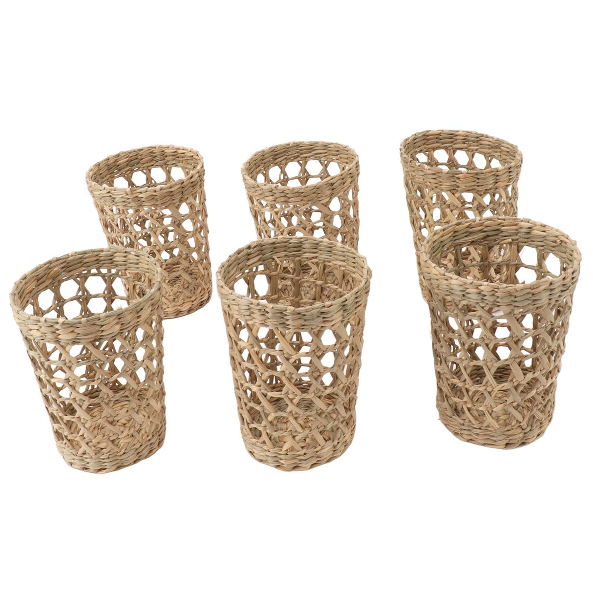 6 PCS Woven Cup Holders Anti Scald Hollow Straw Woven Glass Cup Sleeve for Glass Bottles Plastic Cups Mugs