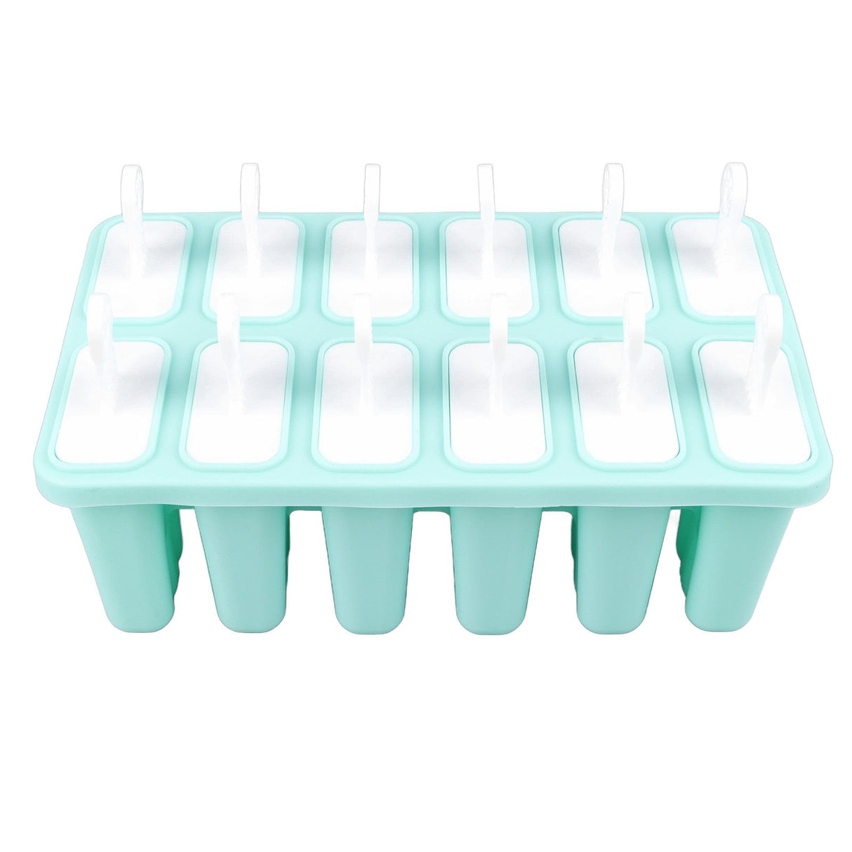 12 Cavity Ice Cream Mould with Stick Easy Release Green Reusable Silicone Ice Pop Moulds for Ice Cream
