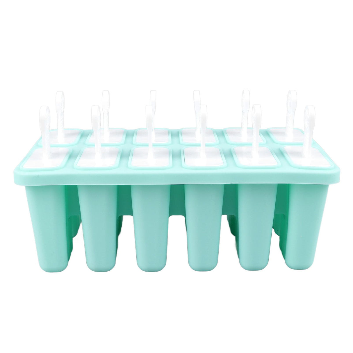 12 Cavity Ice Cream Mould with Stick Easy Release Green Reusable Silicone Ice Pop Moulds for Ice Cream