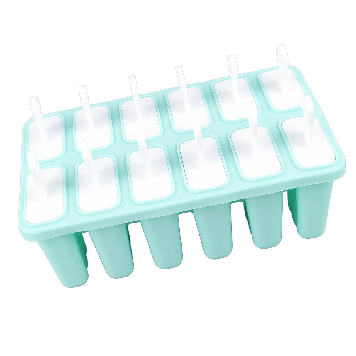 12 Cavity Ice Cream Mould with Stick Easy Release Green Reusable Silicone Ice Pop Moulds for Ice Cream