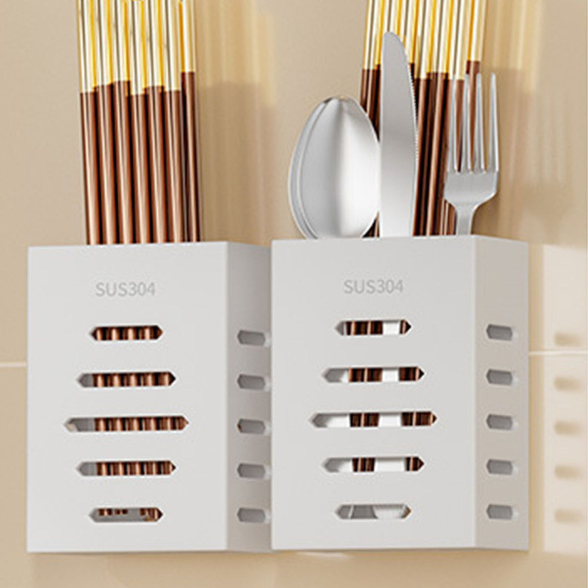 Utensil Holder Stainless Steel Wall Mount Chopstick Draining Storage Shelf for Home Kitchen Glossy