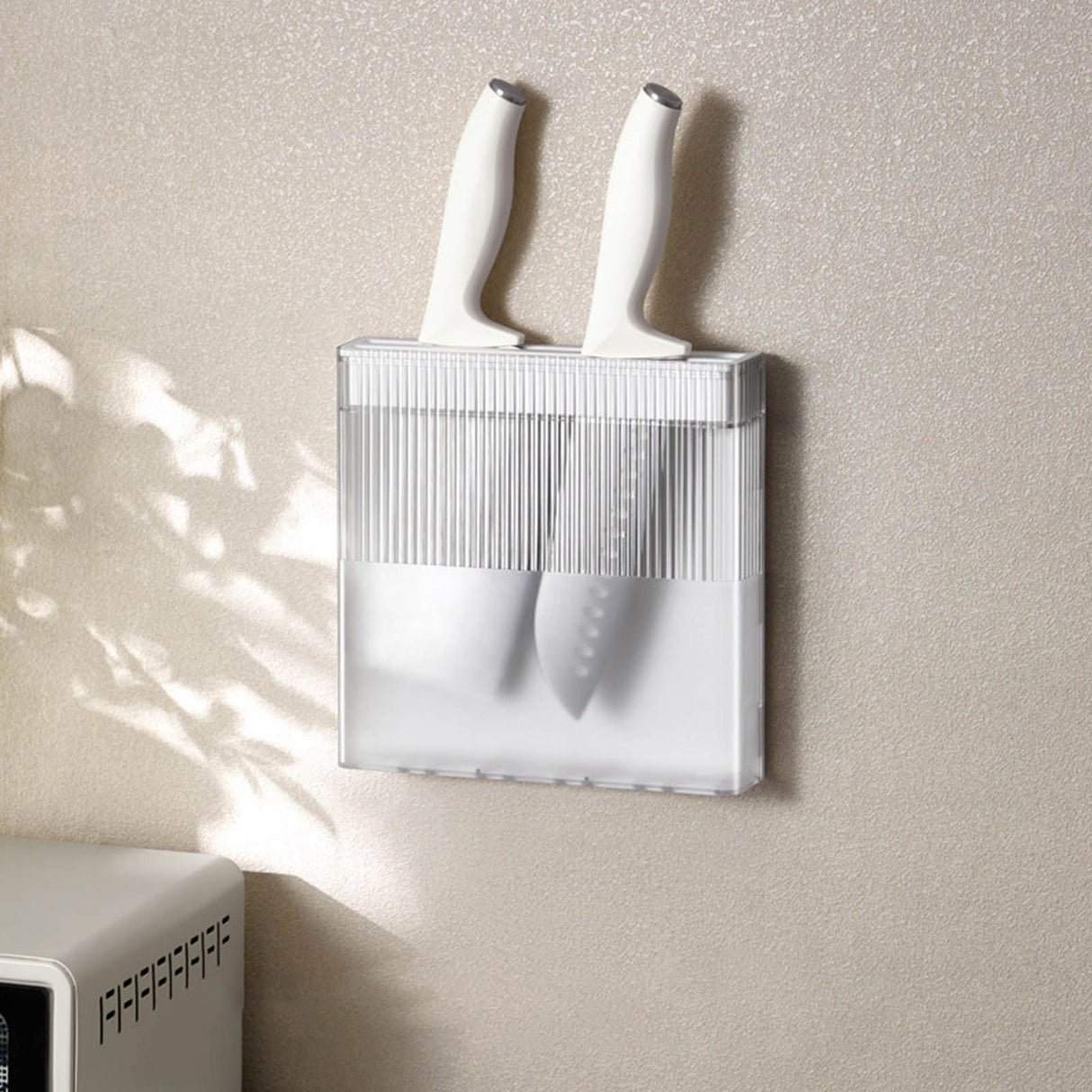 Knife Holder for Wall Knife Organizer Drill Free Wall Mounted Knife Block Holder Detachable Storage Stand White