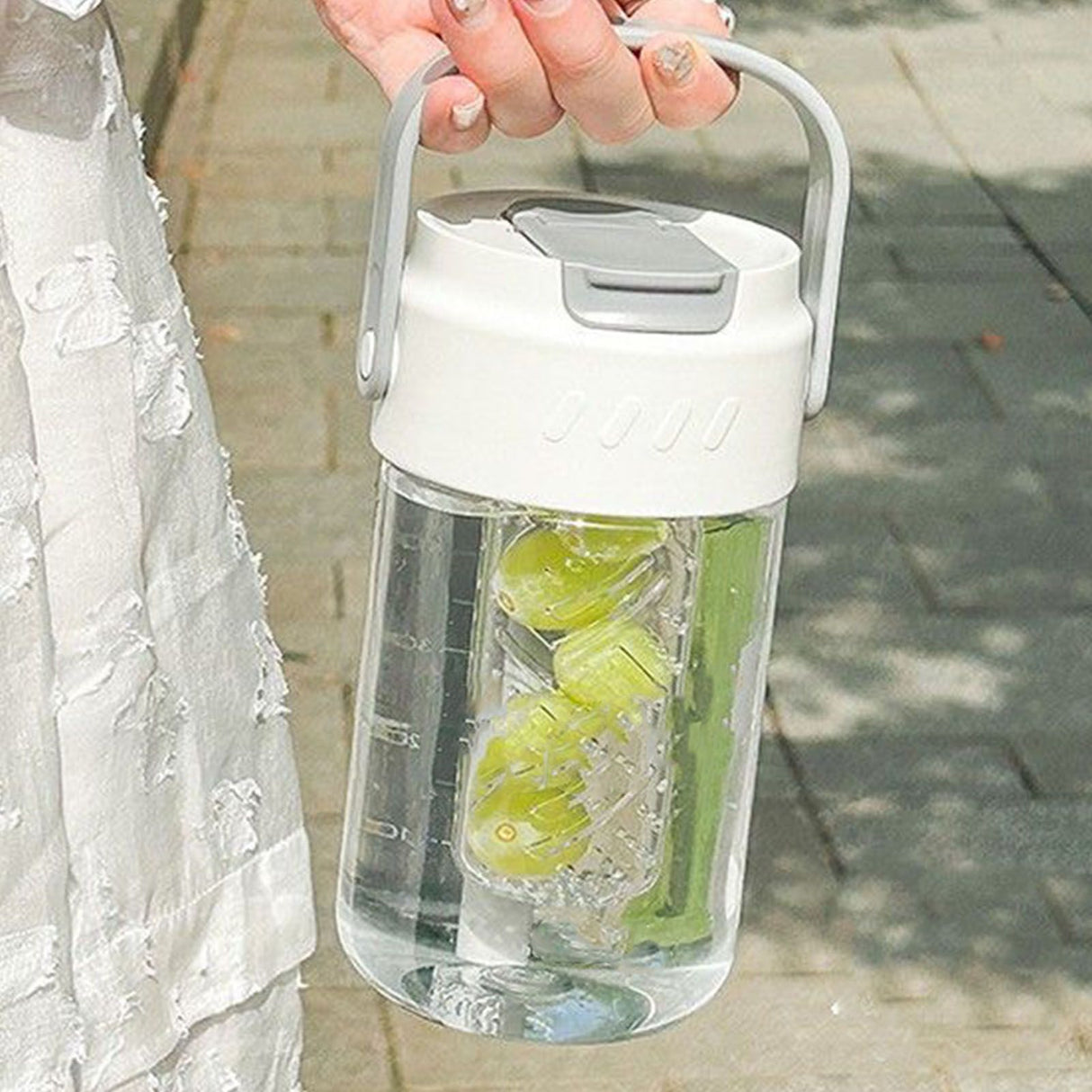 Straw Water Bottle Built in Tea Strainer with Handle PC 700ml Beautiful Cute Straw Bottle for Girls Women White