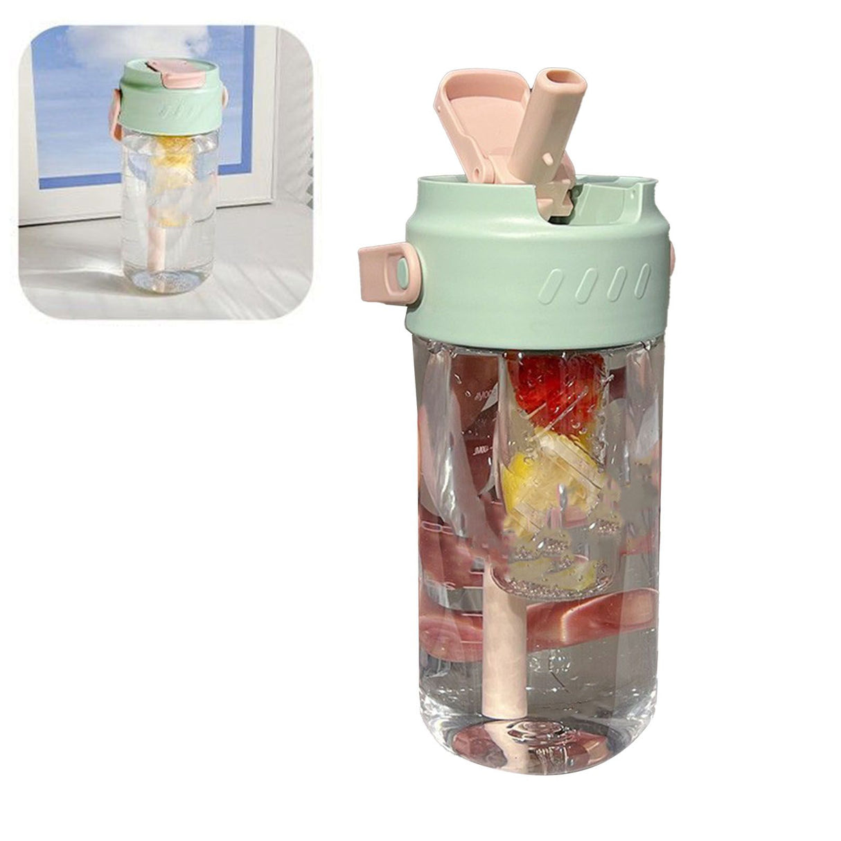 Straw Water Bottle Built in Tea Strainer with Handle PC 700ml Beautiful Cute Straw Bottle for Girls Women Green