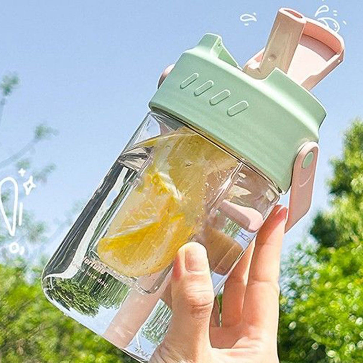 Straw Water Bottle Built in Tea Strainer with Handle PC 700ml Beautiful Cute Straw Bottle for Girls Women Green