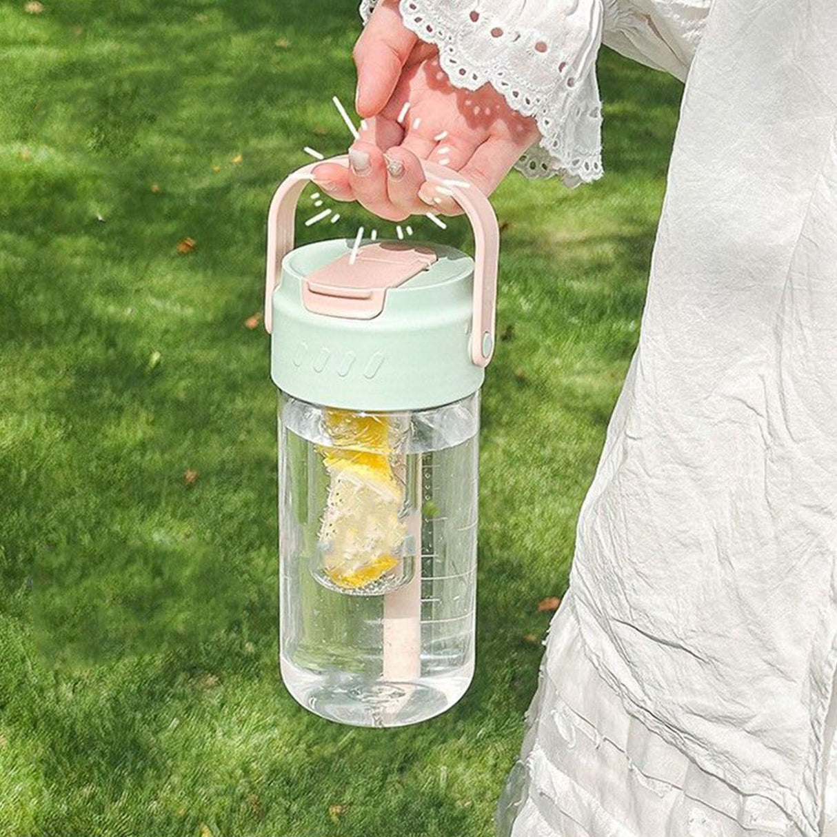 Straw Water Bottle Built in Tea Strainer with Handle PC 700ml Beautiful Cute Straw Bottle for Girls Women Green