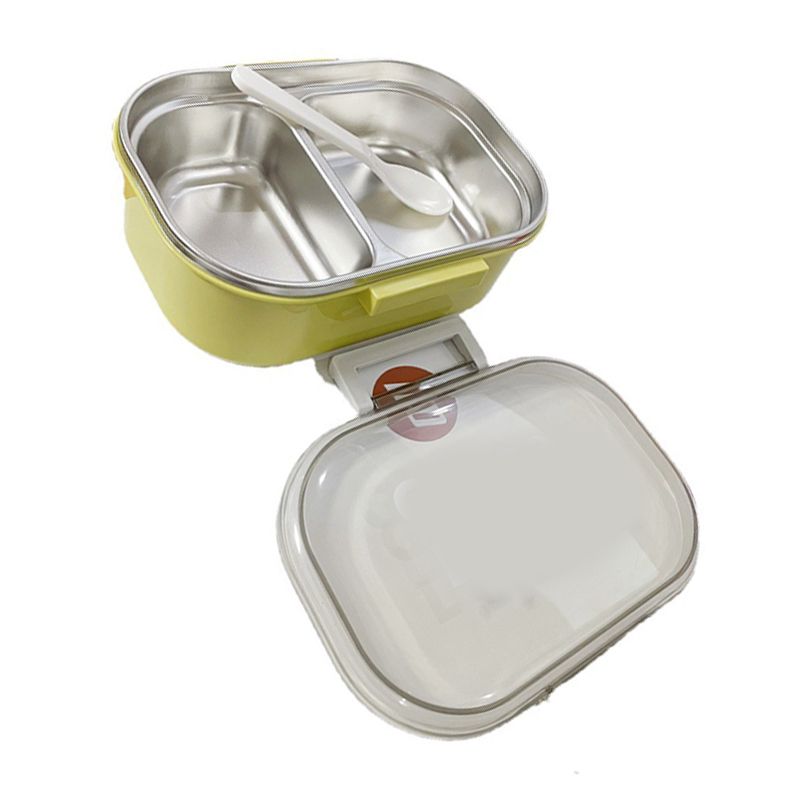 Stainless Steel Lunch Box Korean Style 2 Compartment Bento Box Metal Food Container for Kids Adults Pupils Office Workers chartreuse