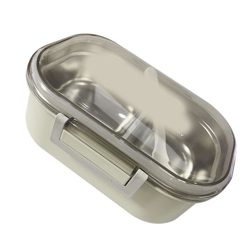 Stainless Steel Lunch Box Korean Style 2 Compartment Bento Box Metal Food Container for Kids Adults Pupils Office Workers Beige