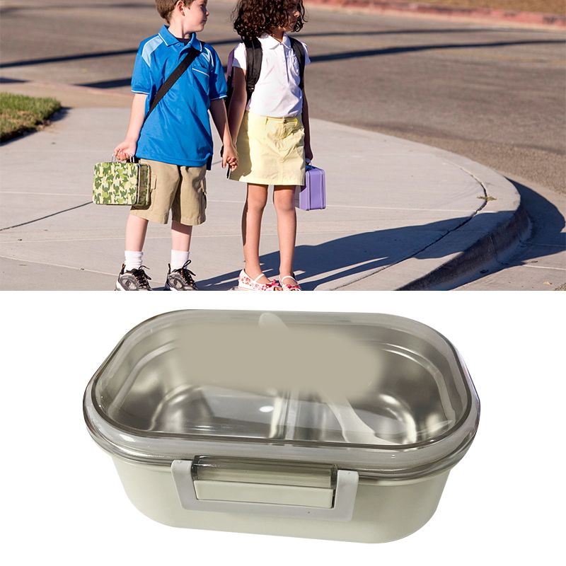 Stainless Steel Lunch Box Korean Style 2 Compartment Bento Box Metal Food Container for Kids Adults Pupils Office Workers Beige