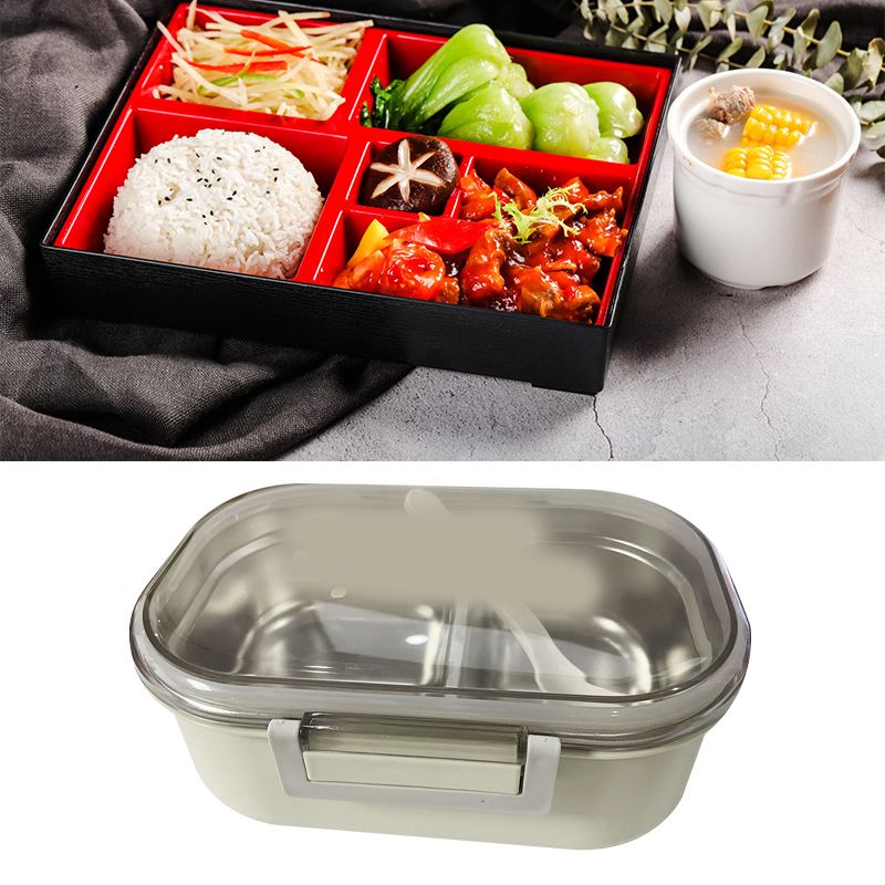Stainless Steel Lunch Box Korean Style 2 Compartment Bento Box Metal Food Container for Kids Adults Pupils Office Workers Beige