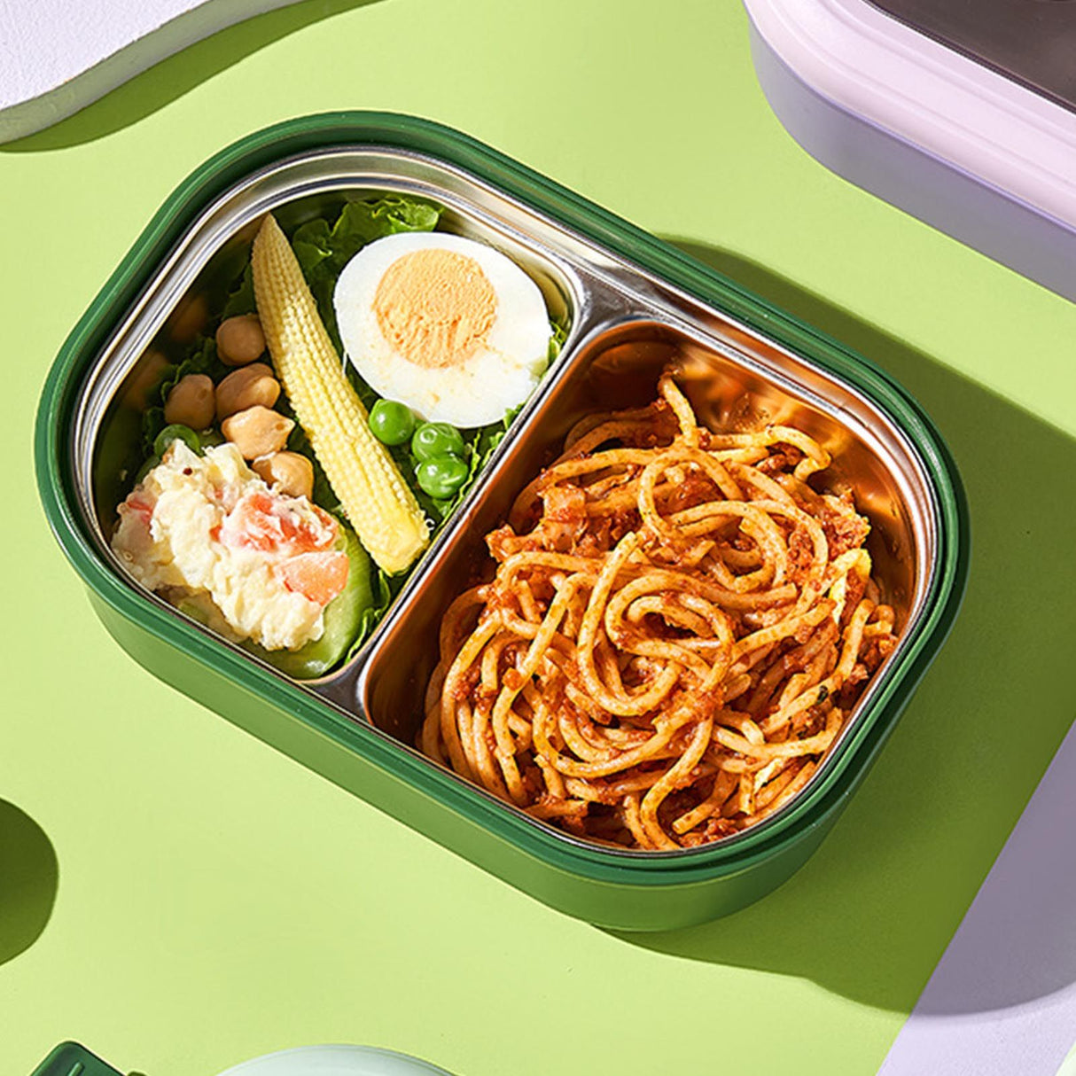 Bento Lunch Box Portable Safe Leakproof Divided Stainless Steel Thermal Lunch Box for Students School Office Green