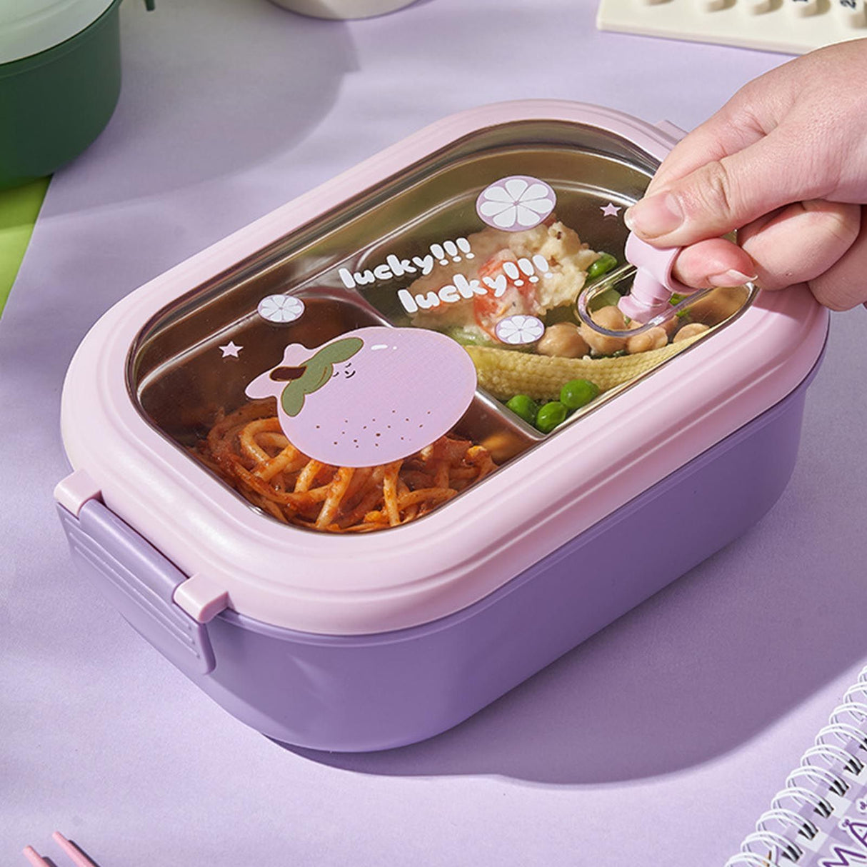Bento Lunch Box Portable Safe Leakproof Divided Stainless Steel Thermal Lunch Box for Students School Office Purple