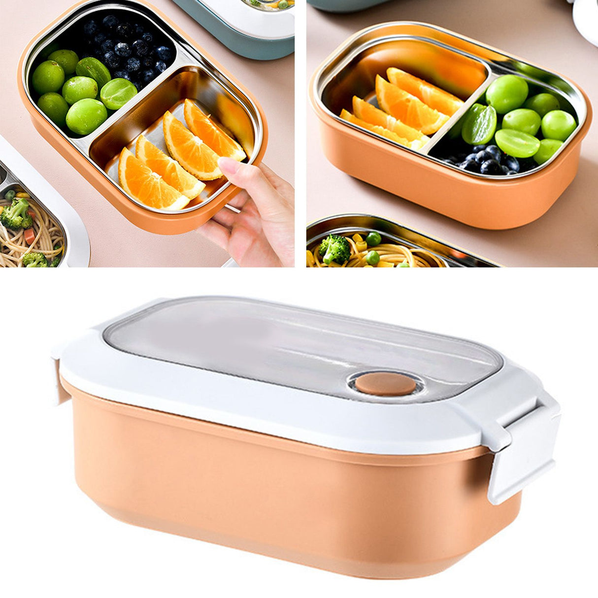 Lunch Box Stainless Steel Insulation Leakproof Cute Design Portable Bento Box for School Office Orange