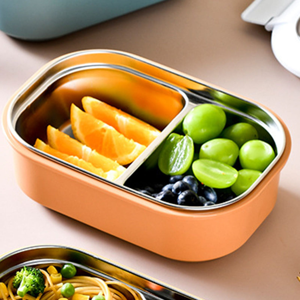 Lunch Box Stainless Steel Insulation Leakproof Cute Design Portable Bento Box for School Office Orange
