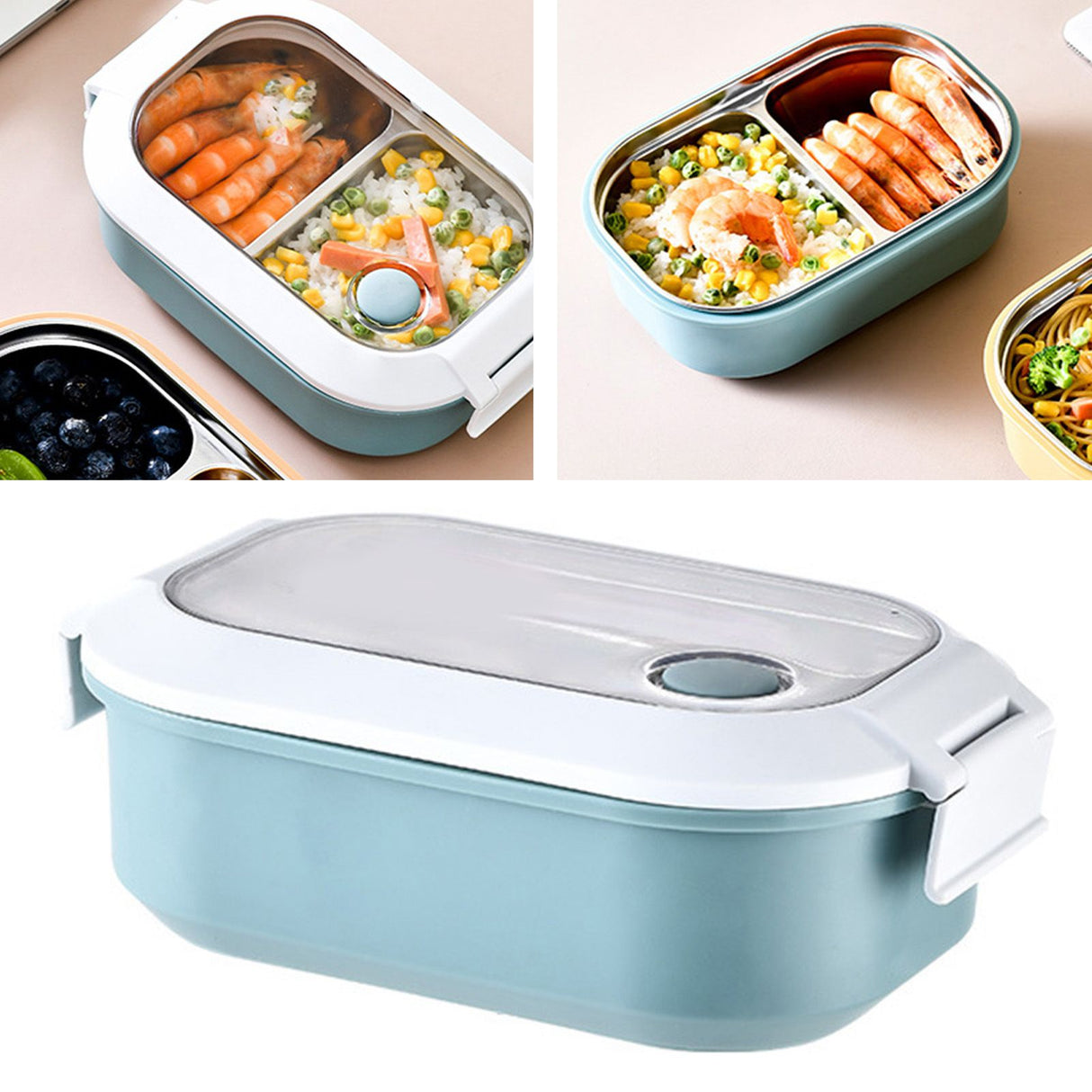 Lunch Box Stainless Steel Insulation Leakproof Cute Design Portable Bento Box for School Office Blue